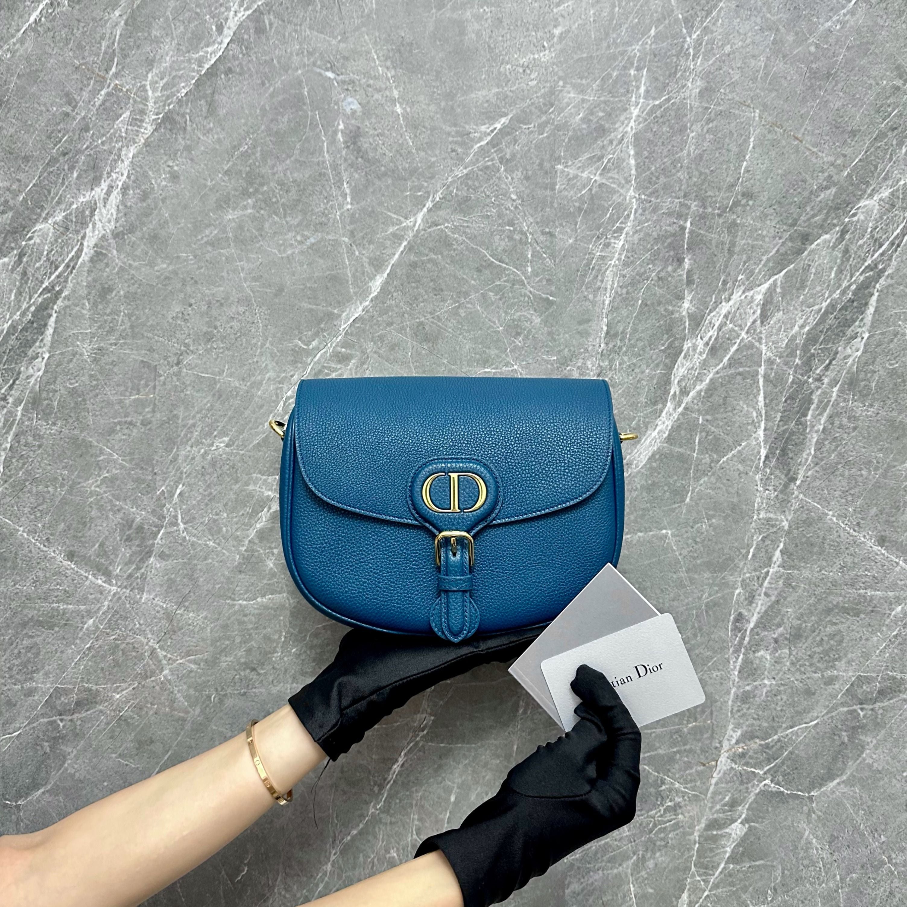 *Brand New* Dior Bobby Medium Flap Blue Pebbled Calfskin Leather Bag