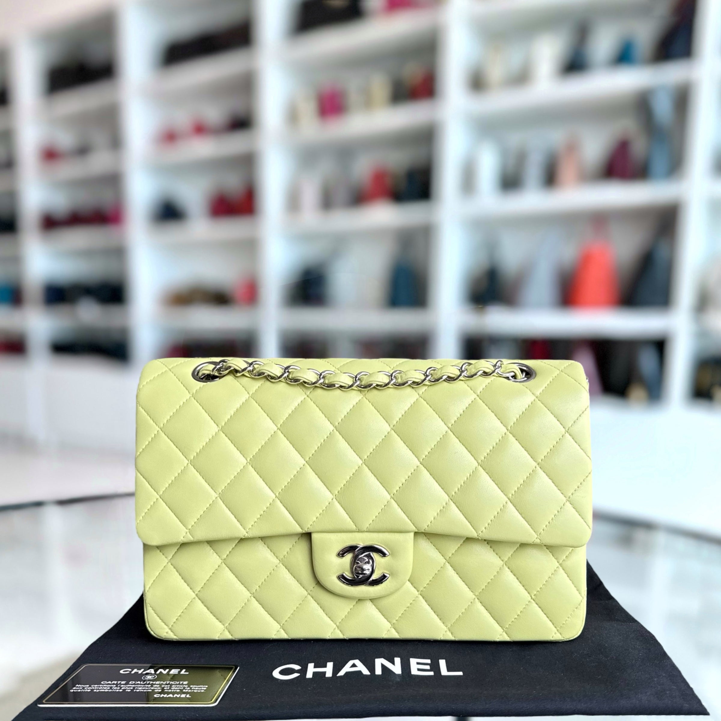 Chanel Classic Flap Medium - 25CM Quilted Lambskin Lime Silver Hardware Series 14