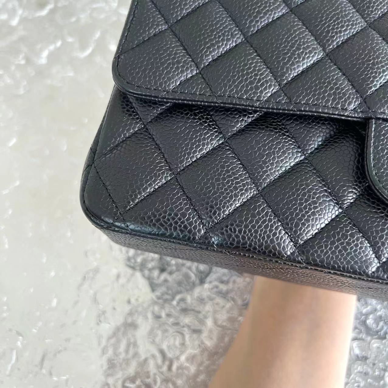 Chanel Caviar Medium Classic Flap Double Flap Quilted Calfskin Black Silver Hardware Series 14