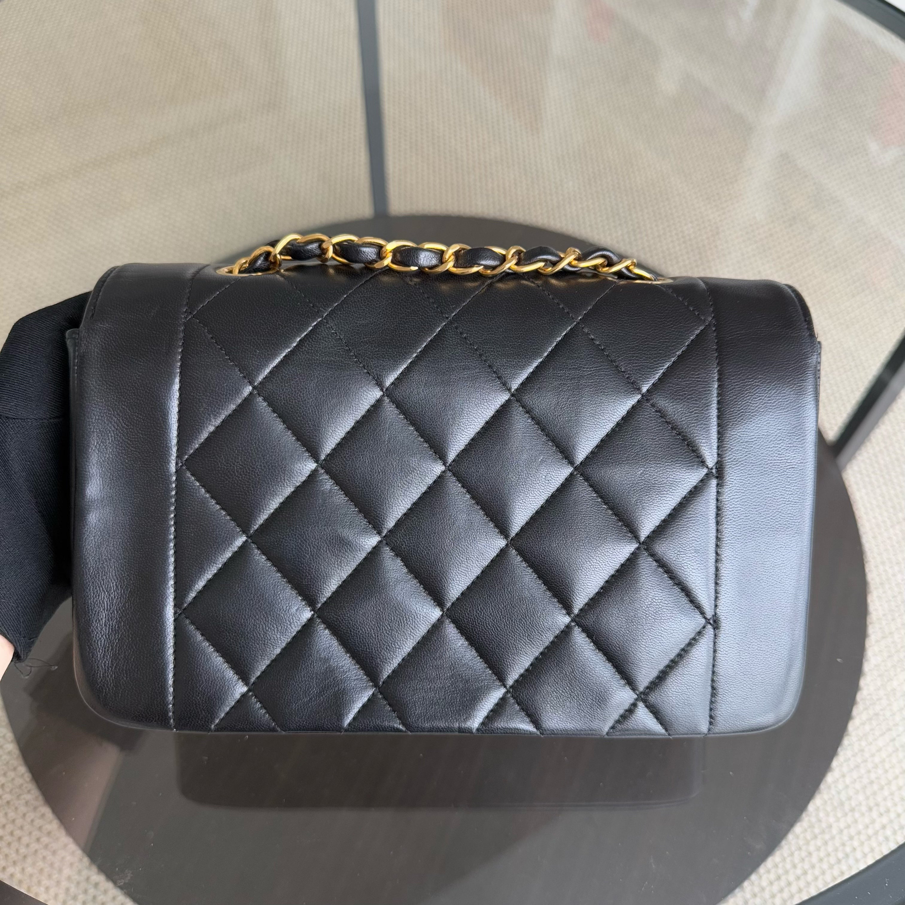 Chanel Diana Small - 23CM Quilted Lambskin Black Gold Hardware Series 3