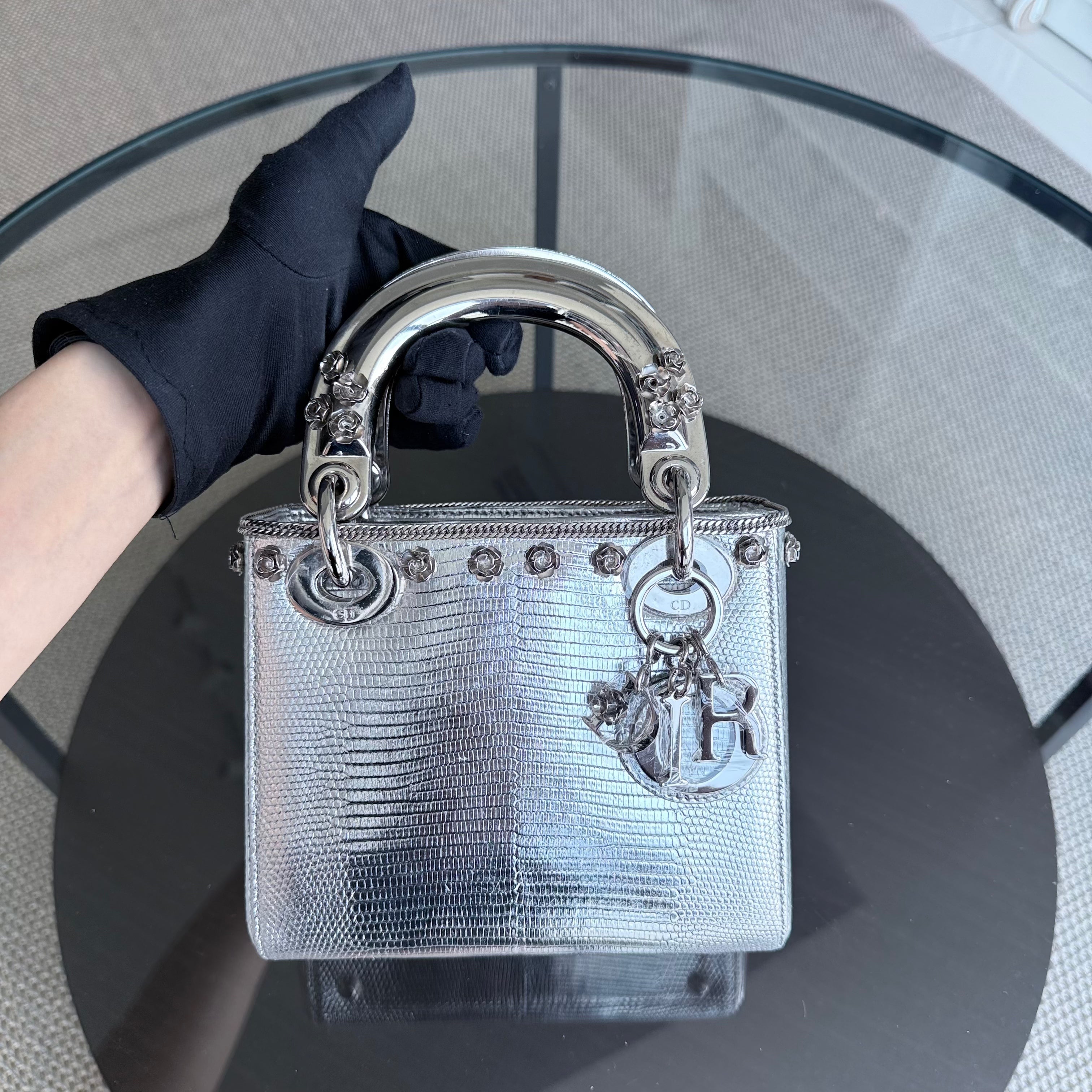 Dior Lady Mini - Exotic Lizard Metallic Limited Edition Silver Hardware