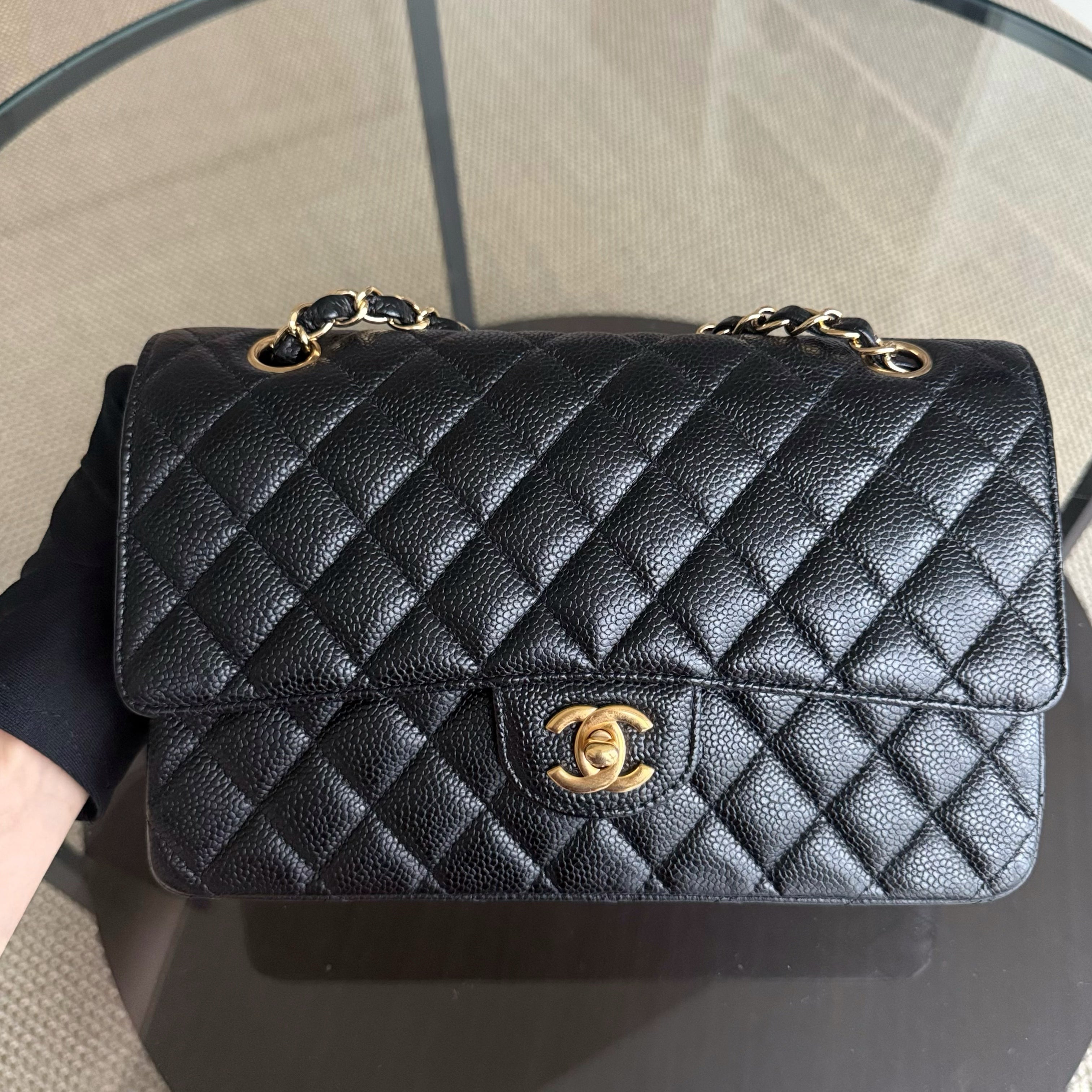 Chanel Classic Flap Medium - Caviar Quilted 25CM Black Gold Hardware Series 20