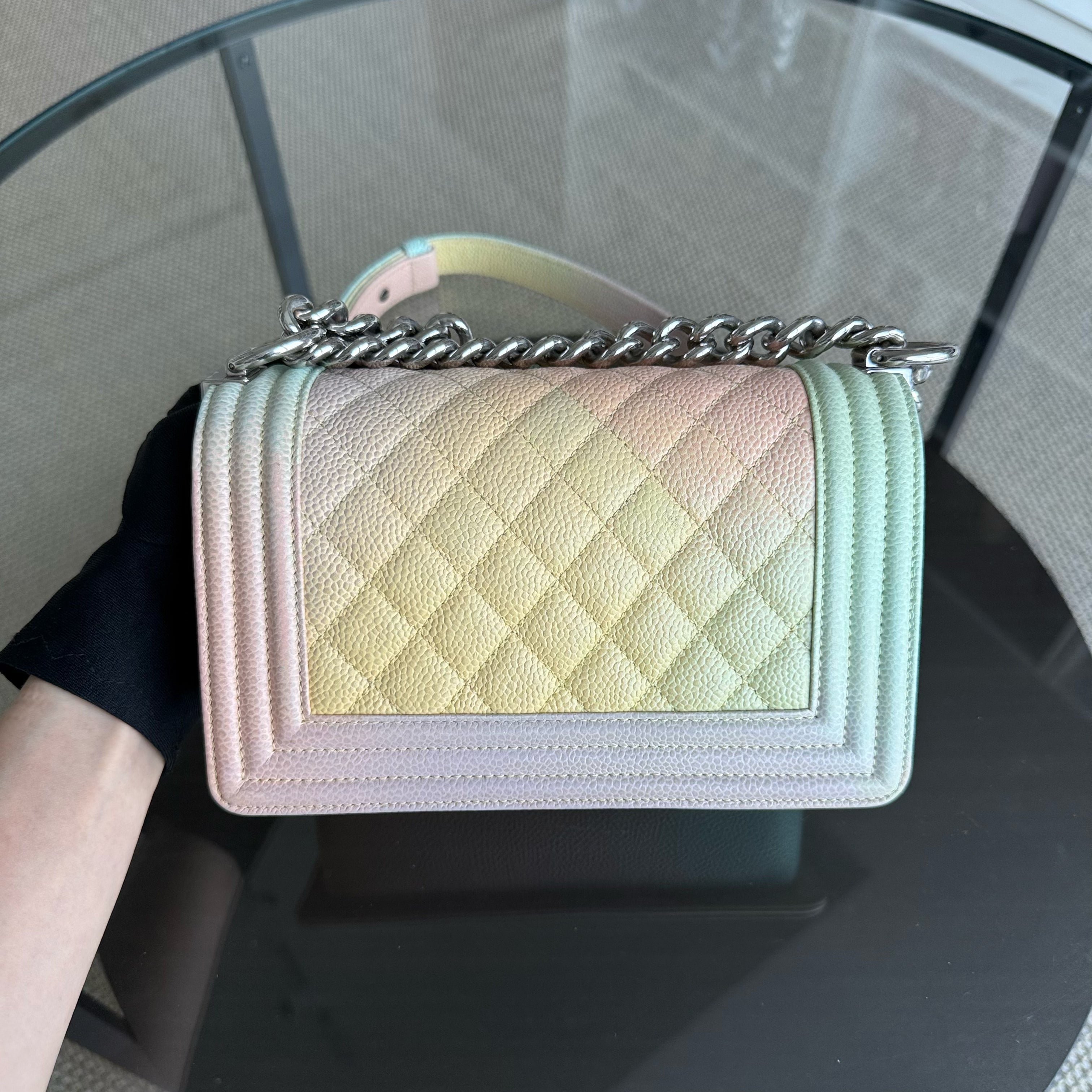 Chanel Boy Small - Caviar Raibow 20CM Quilted Silver Hardware Series 25