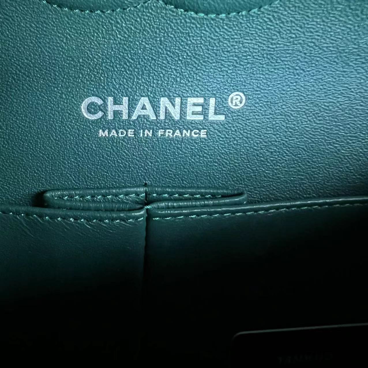 *Unused* Chanel Caviar Medium Classic Flap Quilted Calfskin Green Blue SHW No 26