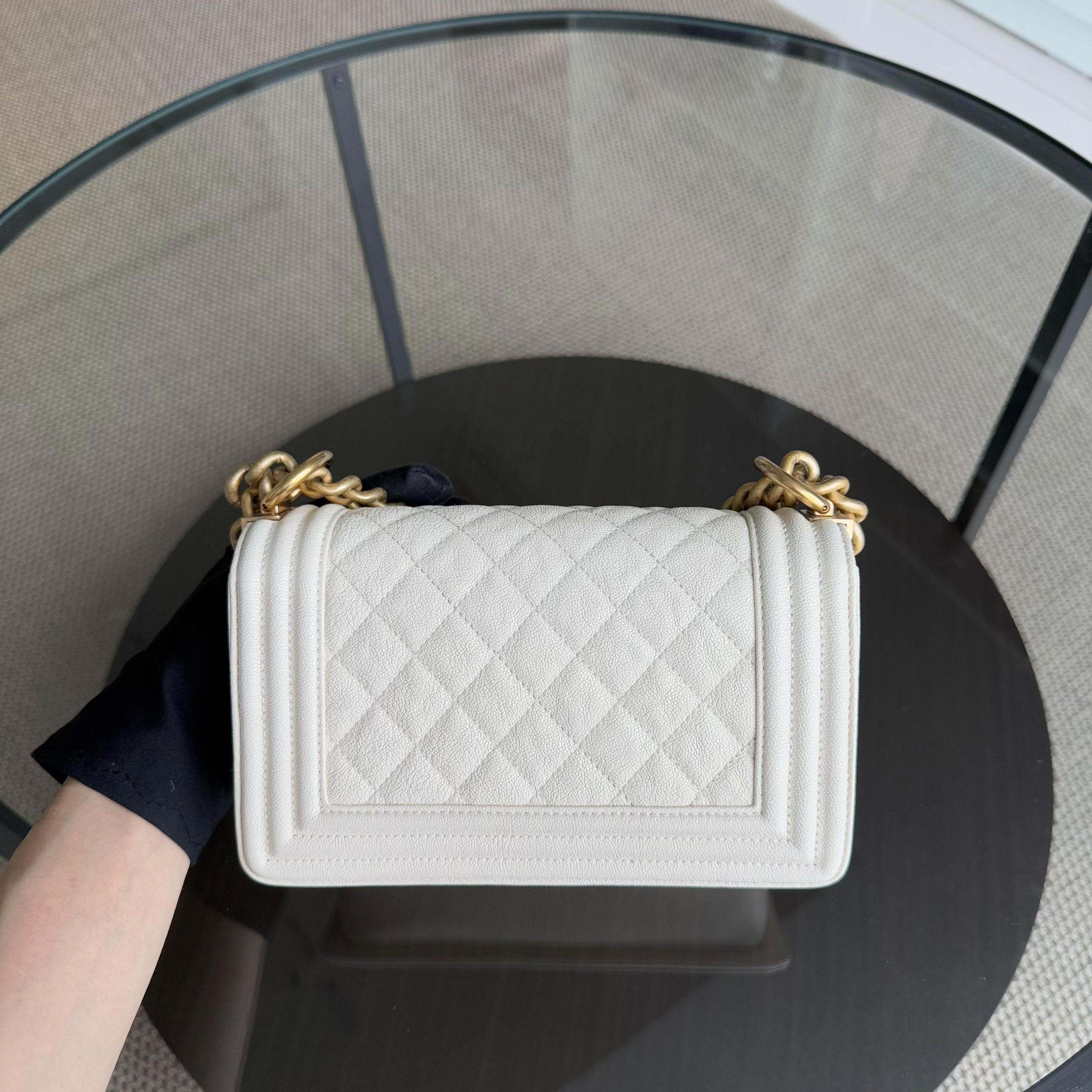 Chanel Boy Small - Caviar Quilted Cream White Gold Hardware