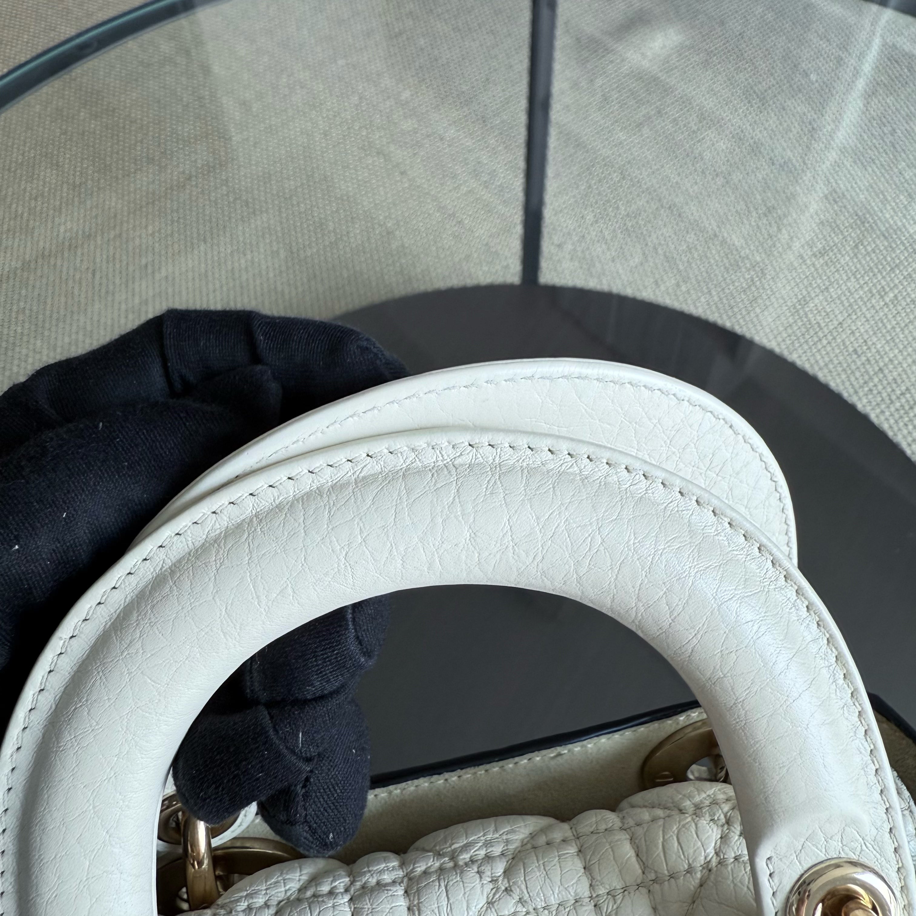 Dior Lady Mini - Grained Calfskin Cannage White Gold Hardware