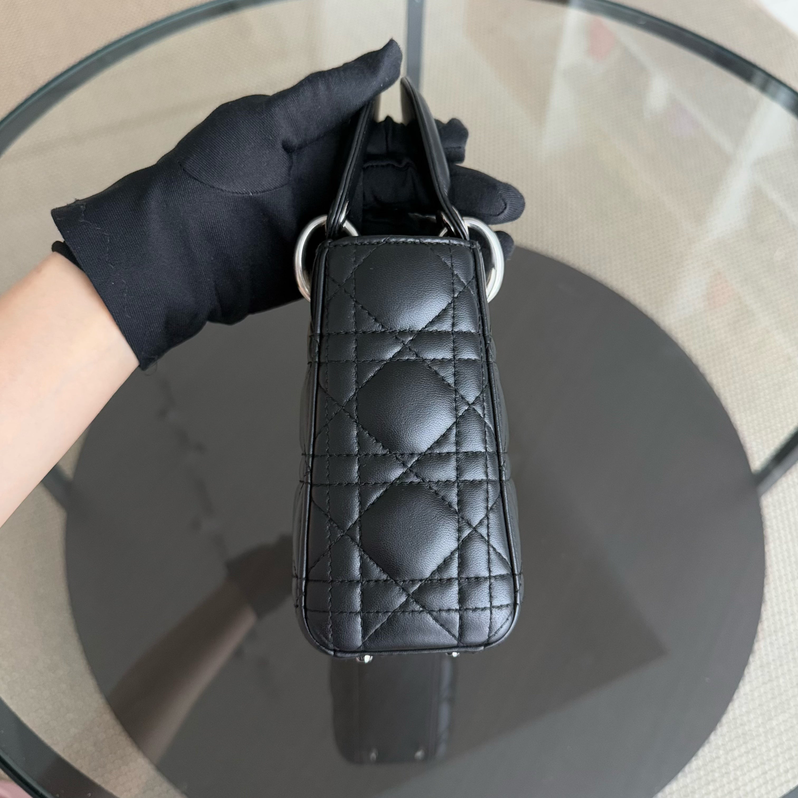 Dior Lady Mini - Cannage Lambskin 17CM Black Silver Hardware Adjustable Strap