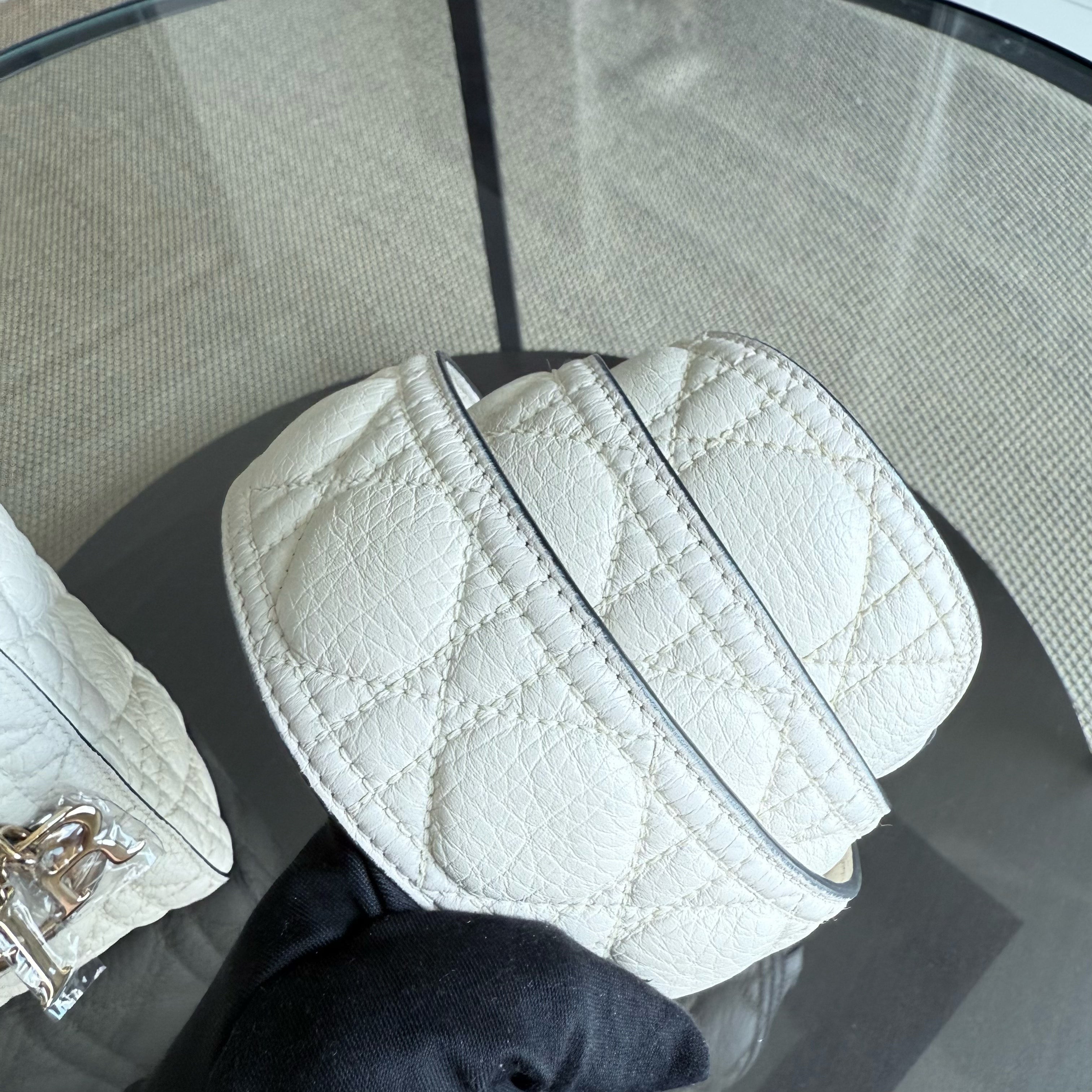 Dior Lady Mini - Grained Calfskin Cannage White Gold Hardware