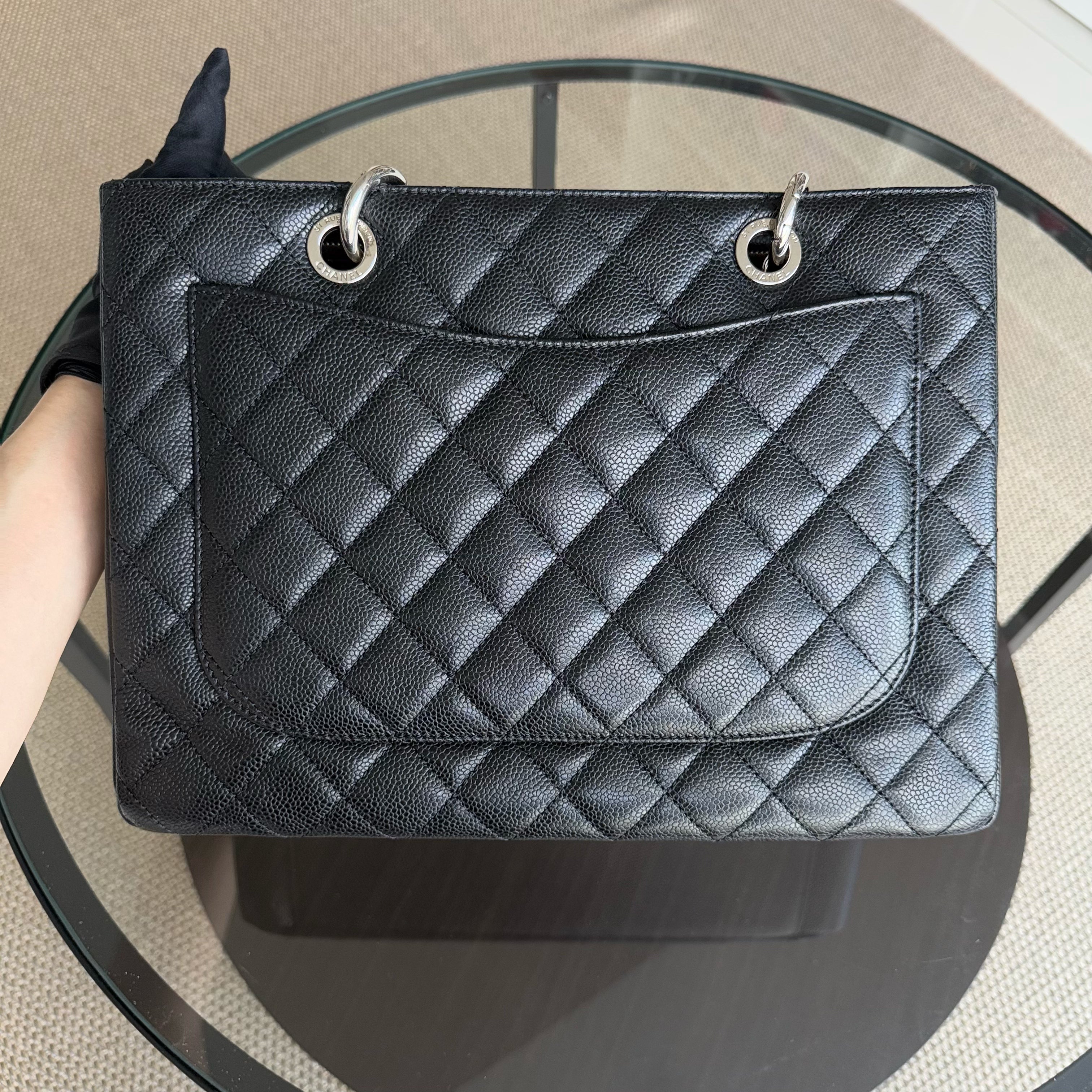 Chanel GST Grand Shopping Tote - Caviar Quilted Black Silver Hardware Series 18