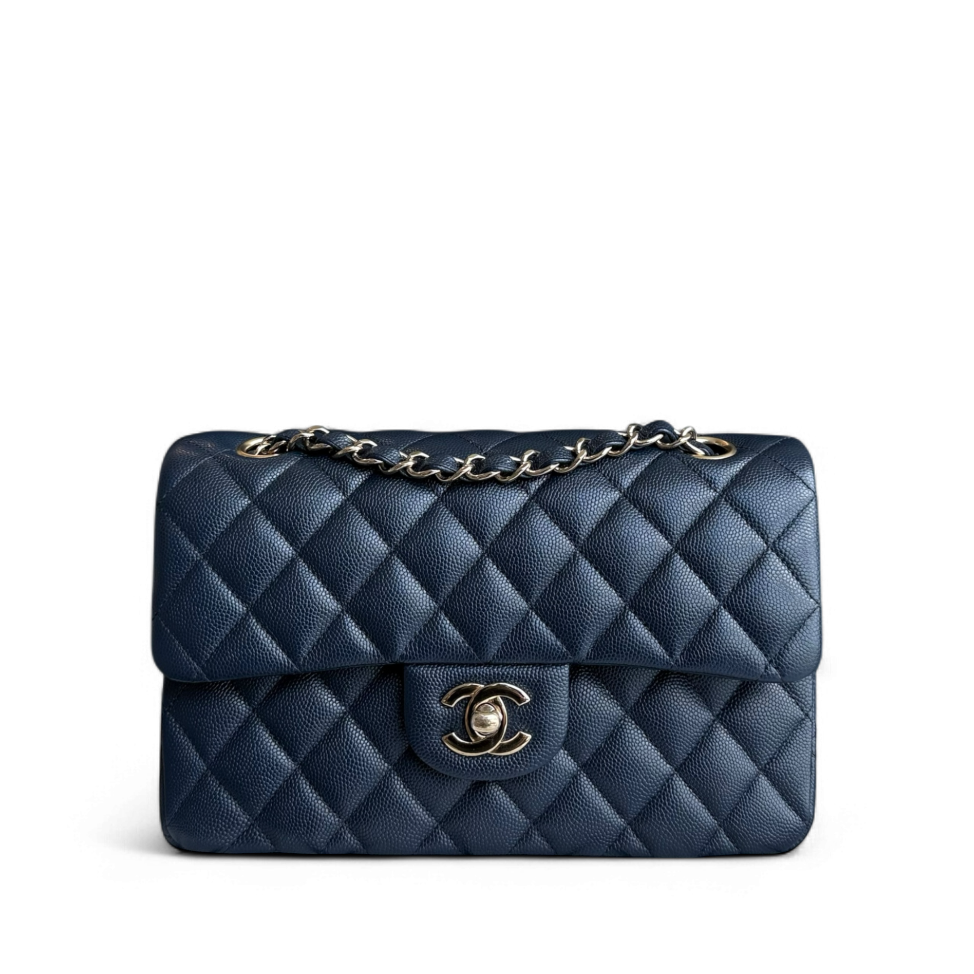 Full Set Chanel Classic Flap Small - Caviar 23CM Quilted Dark Midnight Blue Gold Hardware Series 30