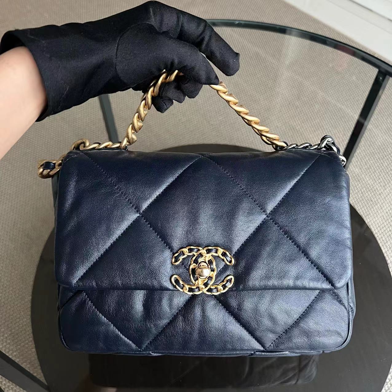 Small 19 Bag C19 Goatskin Dark Blue Two-Tone Hardware Series 29