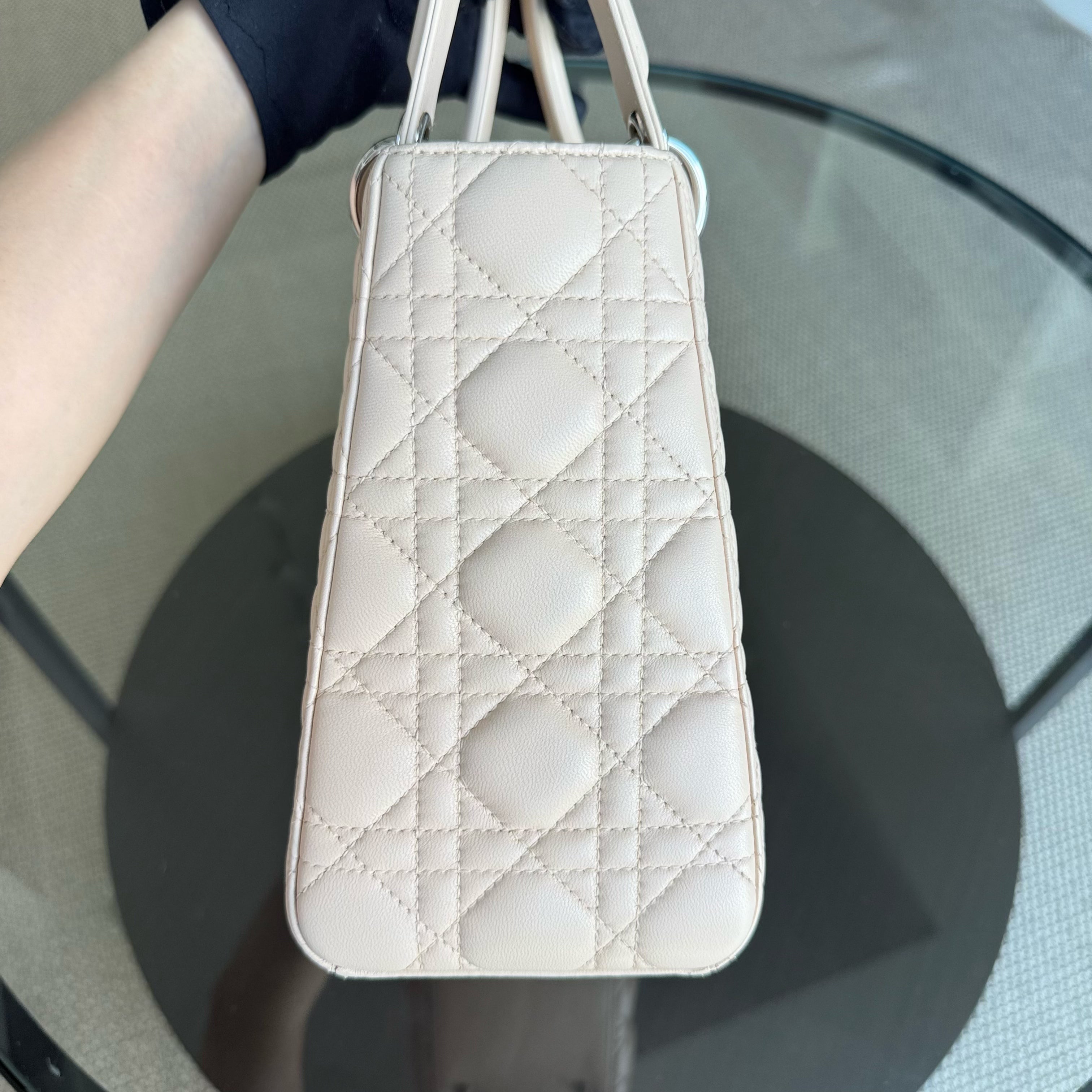 Dior Lady Medium - Cannage Lambskin Nude Silver Hardware
