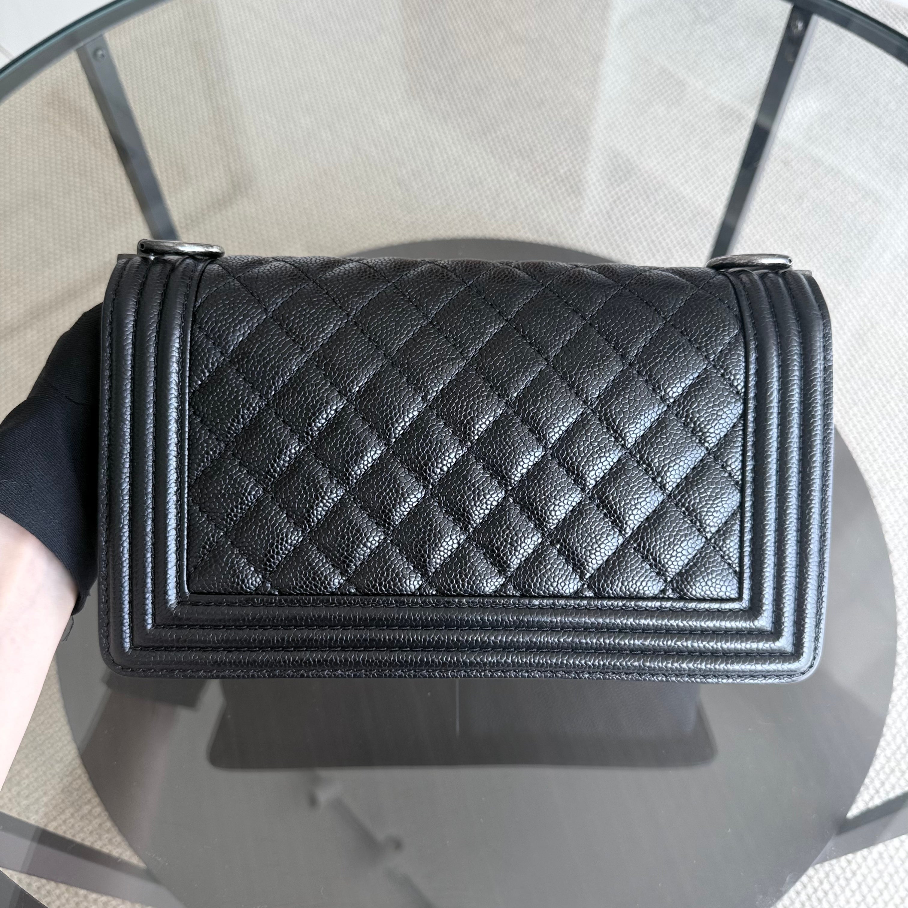 Chanel Boy Medium - Caviar 25CM Quilted Black Ruthenium Silver Hardware Series 19