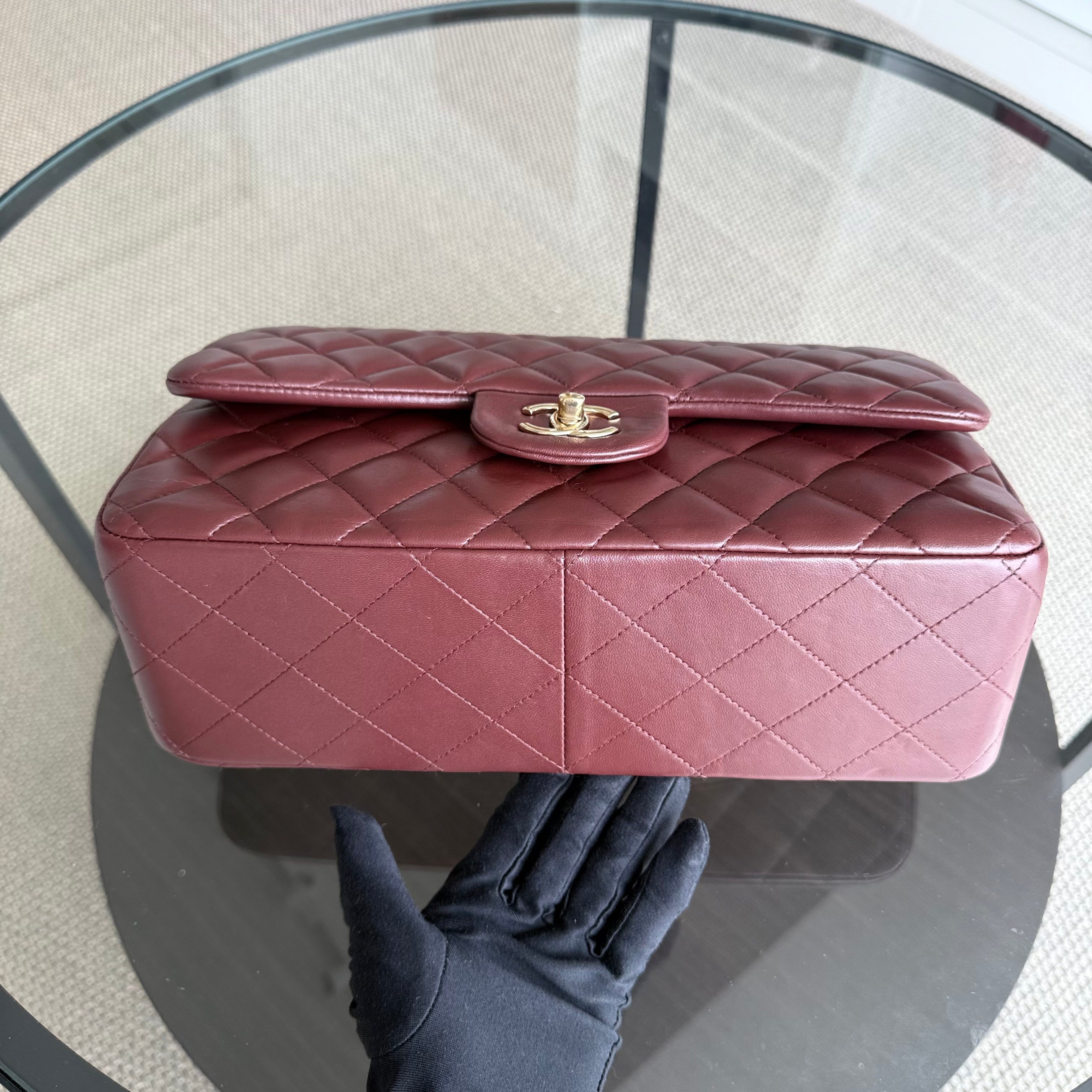 Chanel Classic Flap Jumbo - Double Flap 30CM Quilted Lambskin Burgundy Dark Red Gold Hardware Series 21