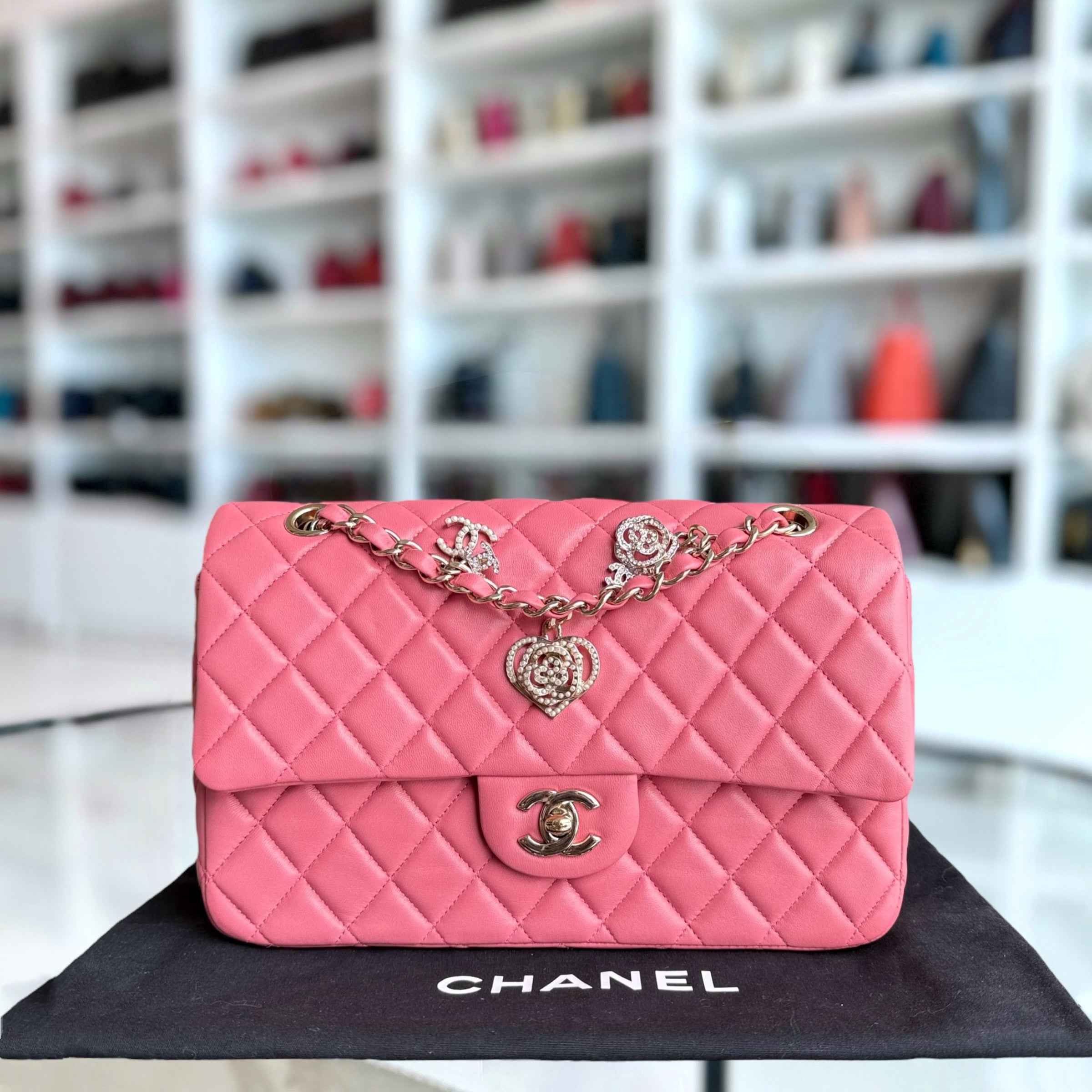 Chanel Classic Flap Medium  - 25CM Quilted Lambskin Valentine Heart Pink Special Edition Series 19