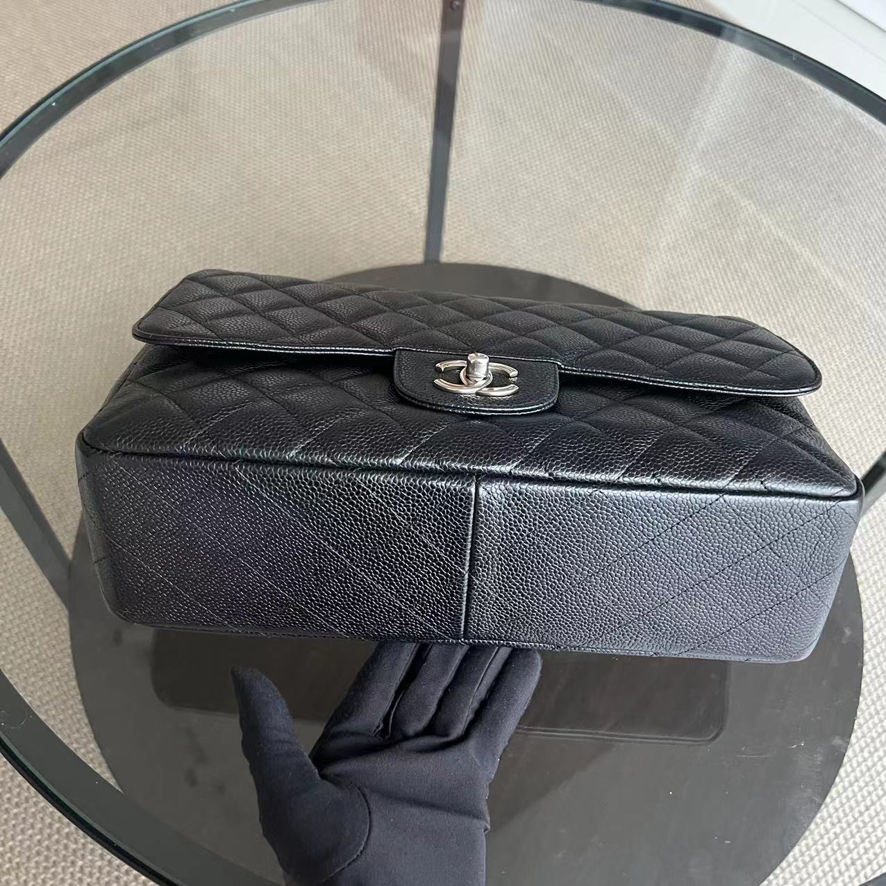 Chanel Classic Flap Jumbo - Caviar Singel Flap Quilted Calfskin Black Silver Hardware Series 13