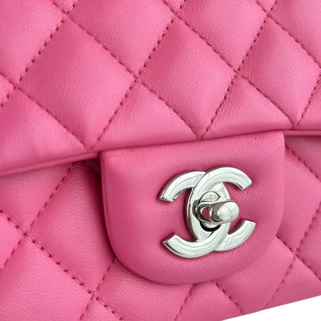 Chanel Classic Flap Mini - 20CM Quilted Lambskin Rectangle Pink Silver Hardware Series 27