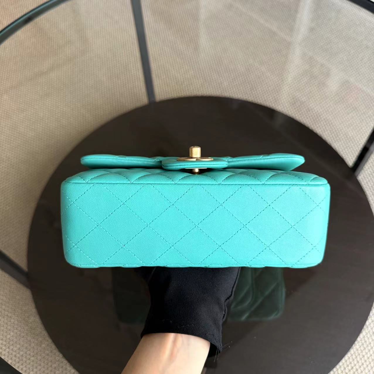 Chanel Classic Flap Mini - 20CM Rectangle Quilted Lambskin Cyan Gold Hardware