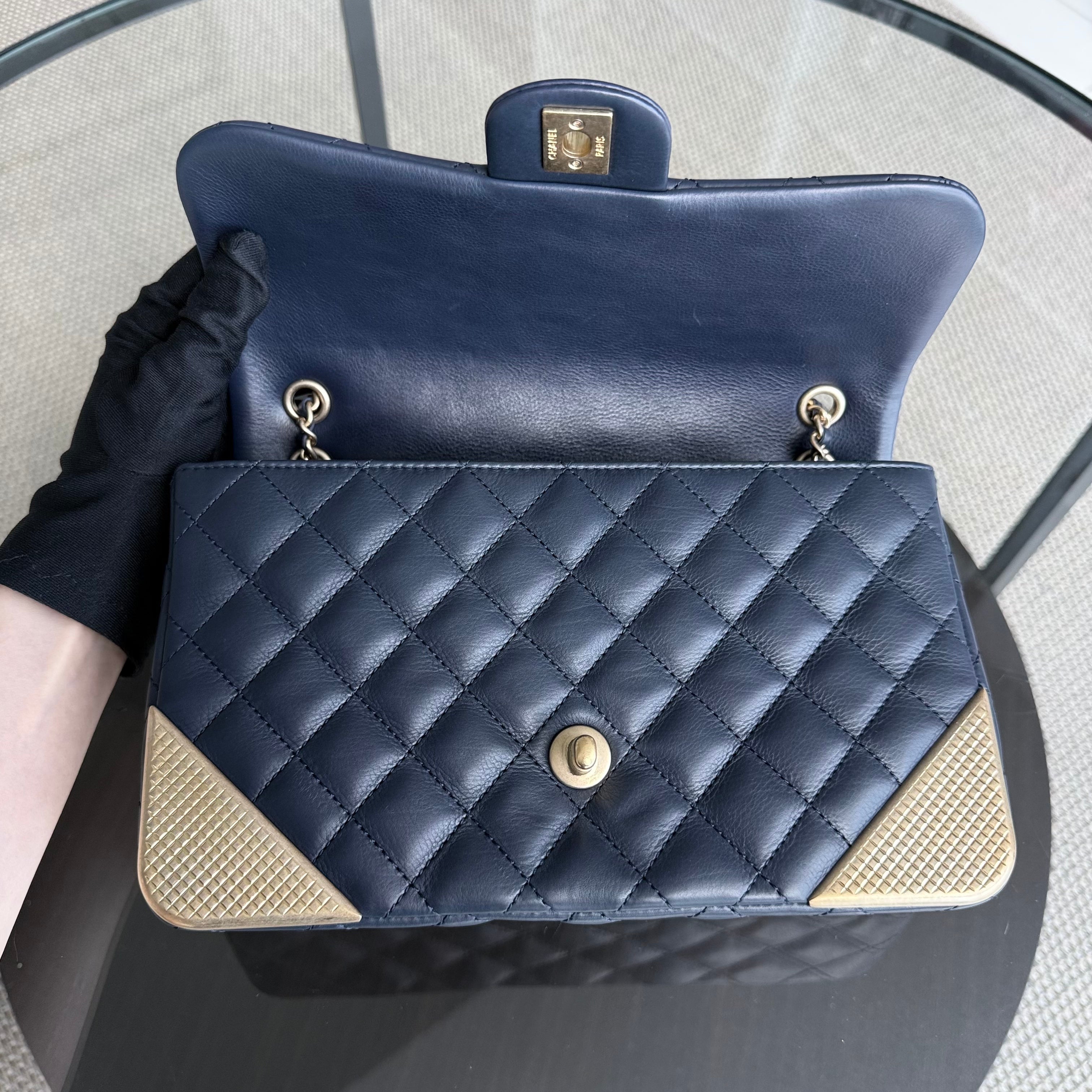 Chanel Classic Flap Rock The Corner - 25CM Calfskin Quilted Dark Blue Gold Hardware Series 24