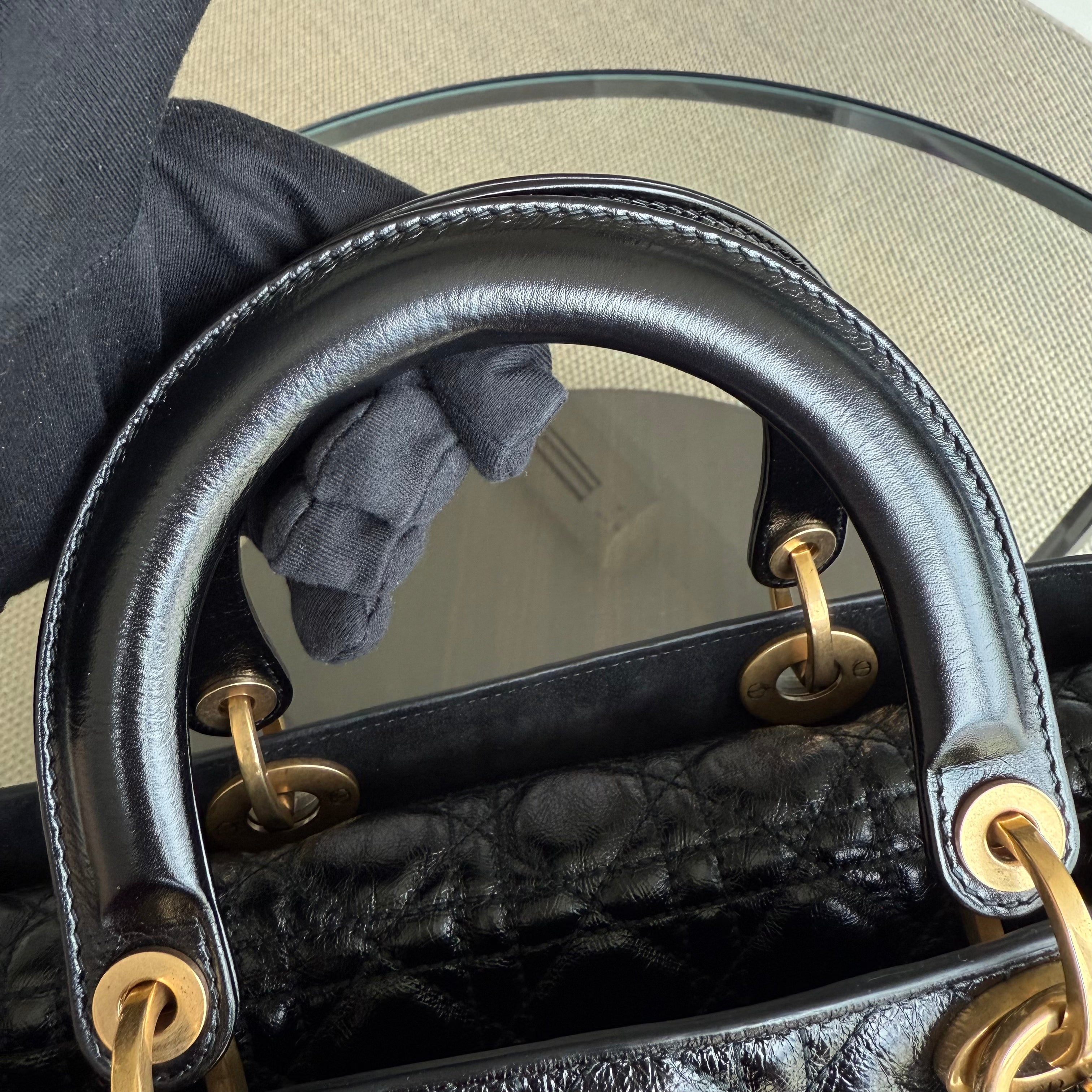 Dior Lady Large Flap - Glazed Calfskin Cannage Black Gold Hardware