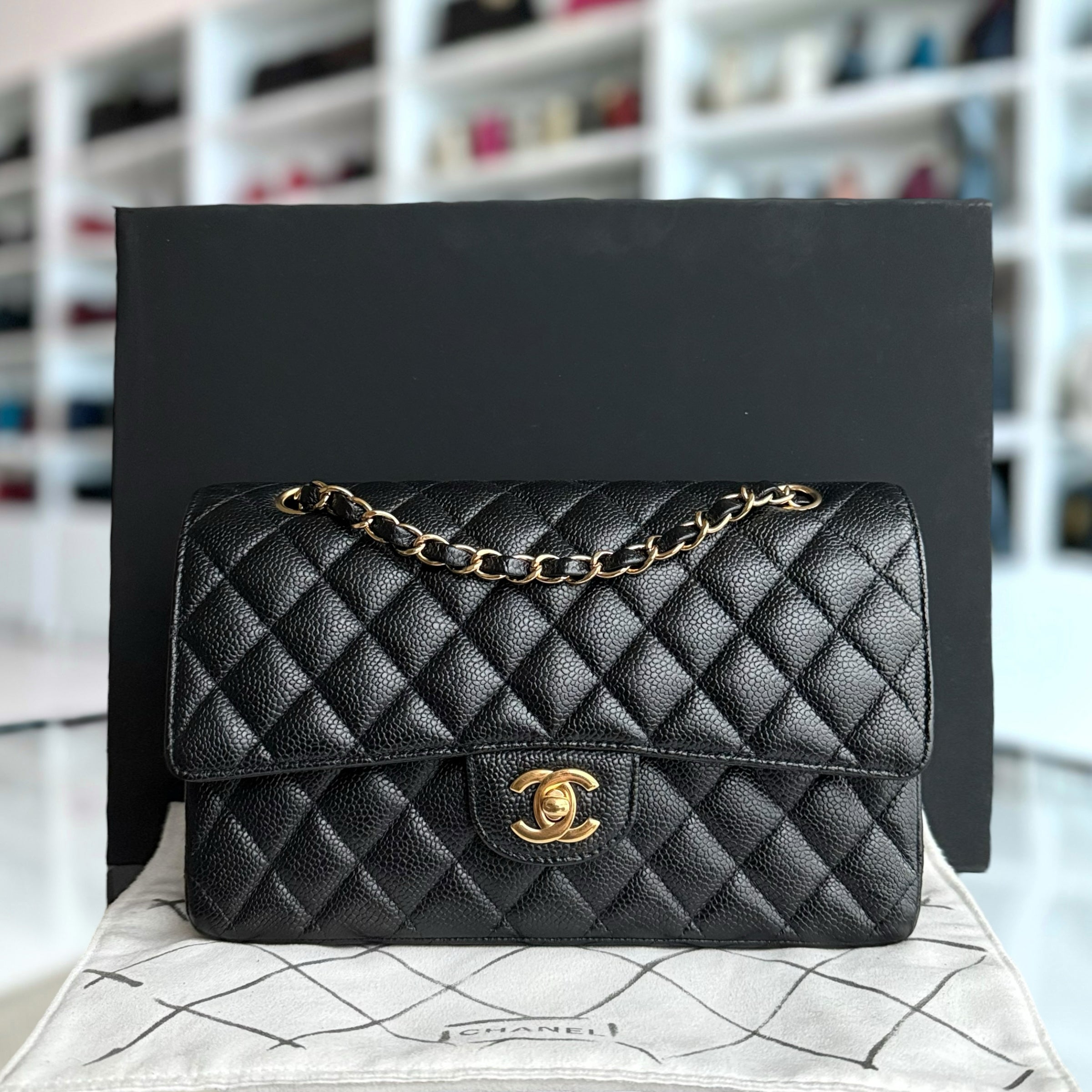 Chanel Classic Flap Medium - Caviar Quilted 25CM Black Gold Hardware Series 20