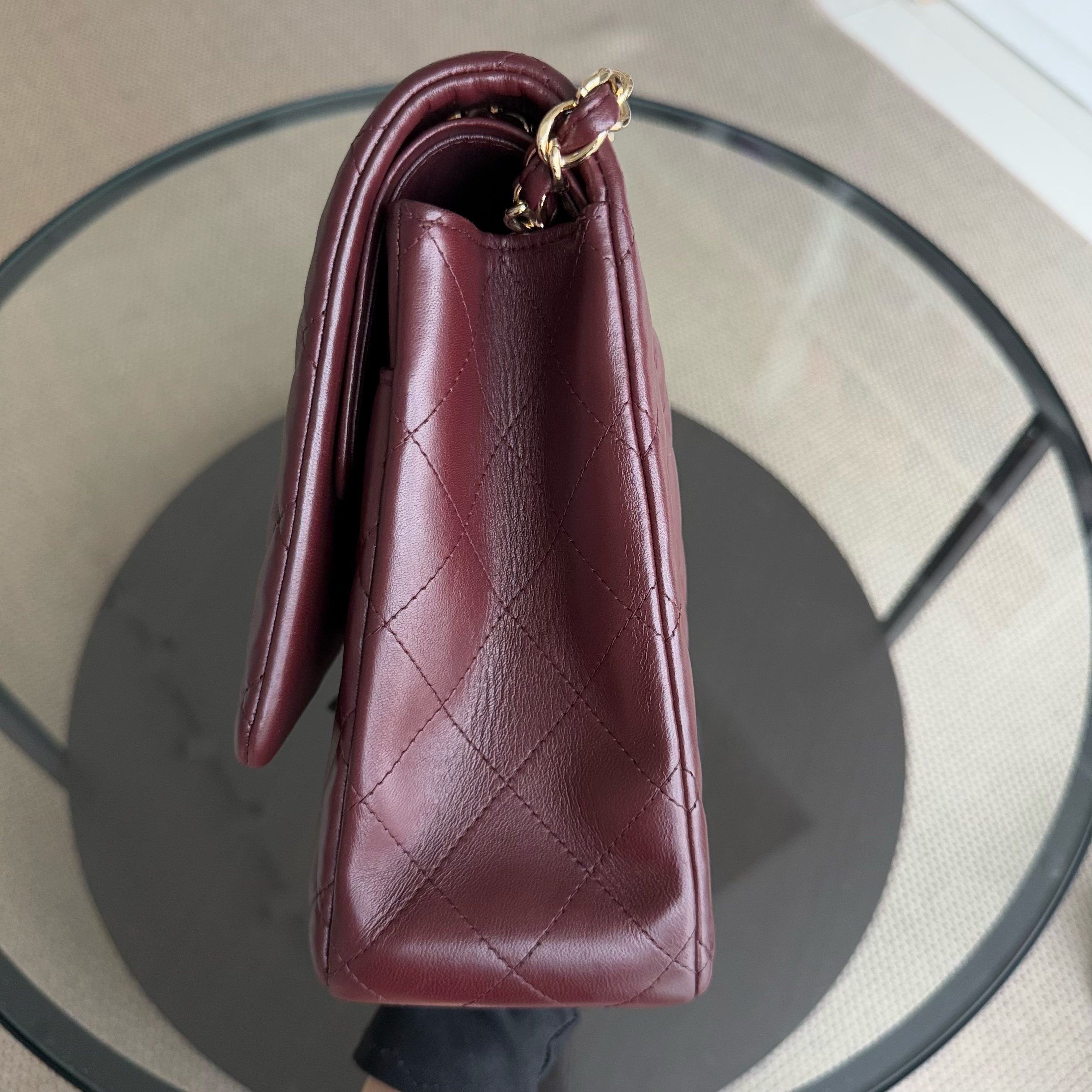 Chanel Classic Flap Maxi - 33CM Double Flap Quilted Lambskin Burgundy Gold Hardware Series 16