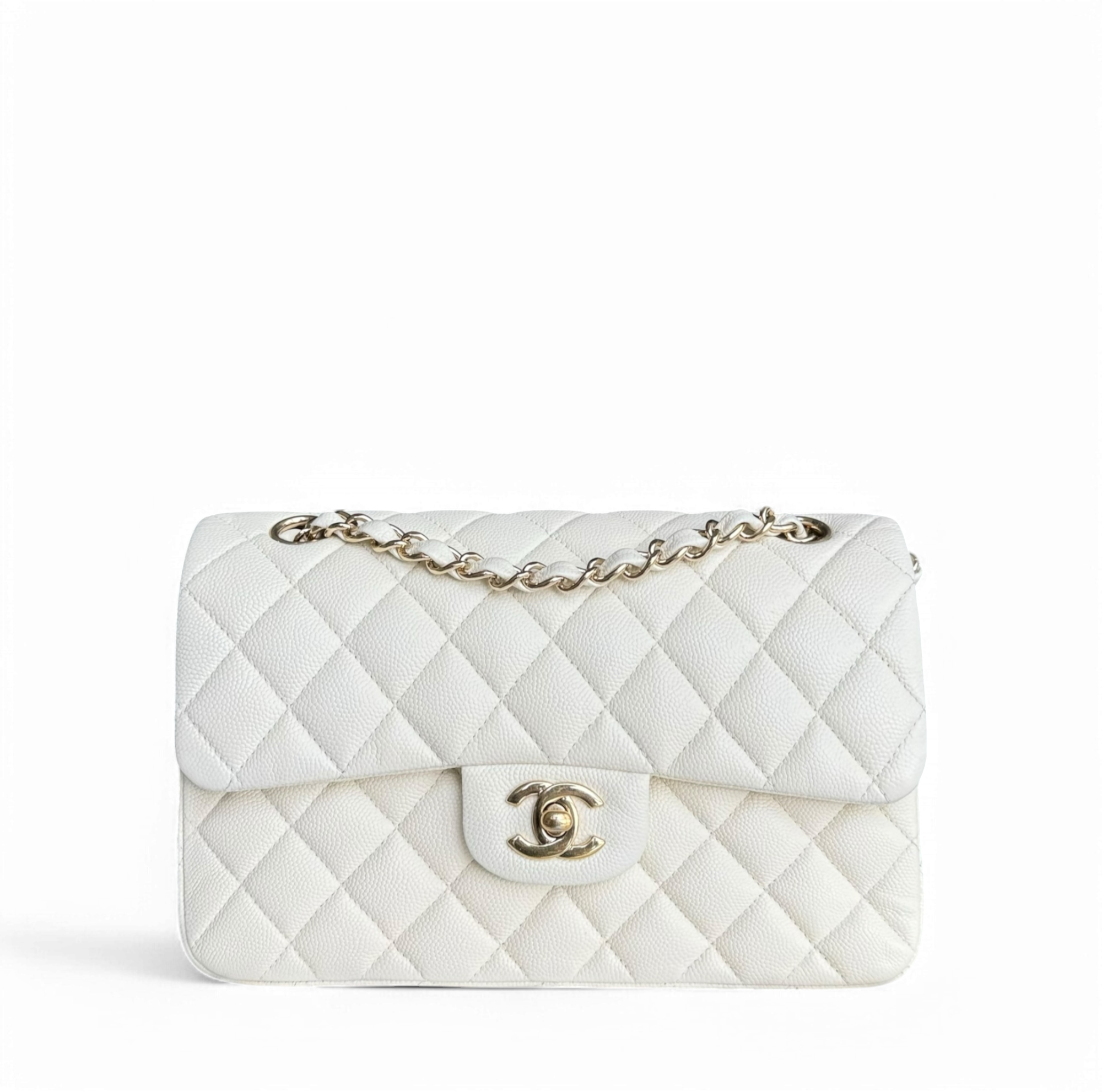 Chanel Classic Flap Small - Caviar 23CM Quilted Cream White Gold Hardware Series 27