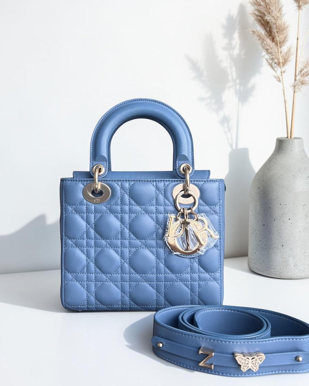 Dior Lady Small ABC Flap - Cannage Lambskin Blue Gold Hardware MyABC