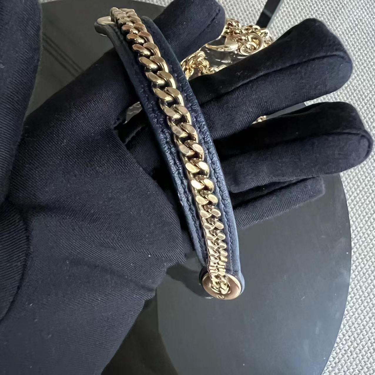 DEPOSIT of Lady Mini Lambskin Cannage Dark Blue Golden Hardware Chain Strap