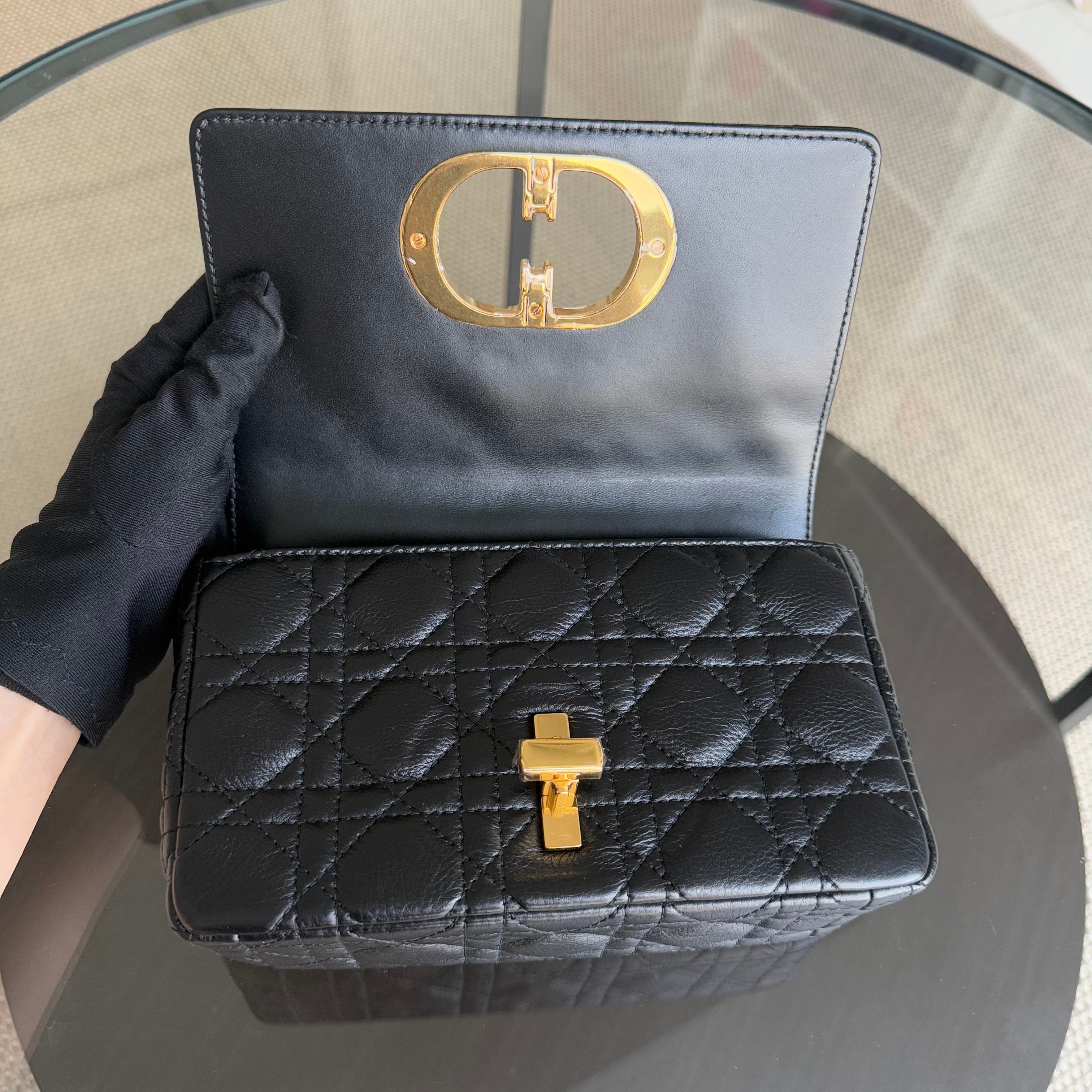 Dior Caro Small - Cannage Calfskin Black Gold Hardware