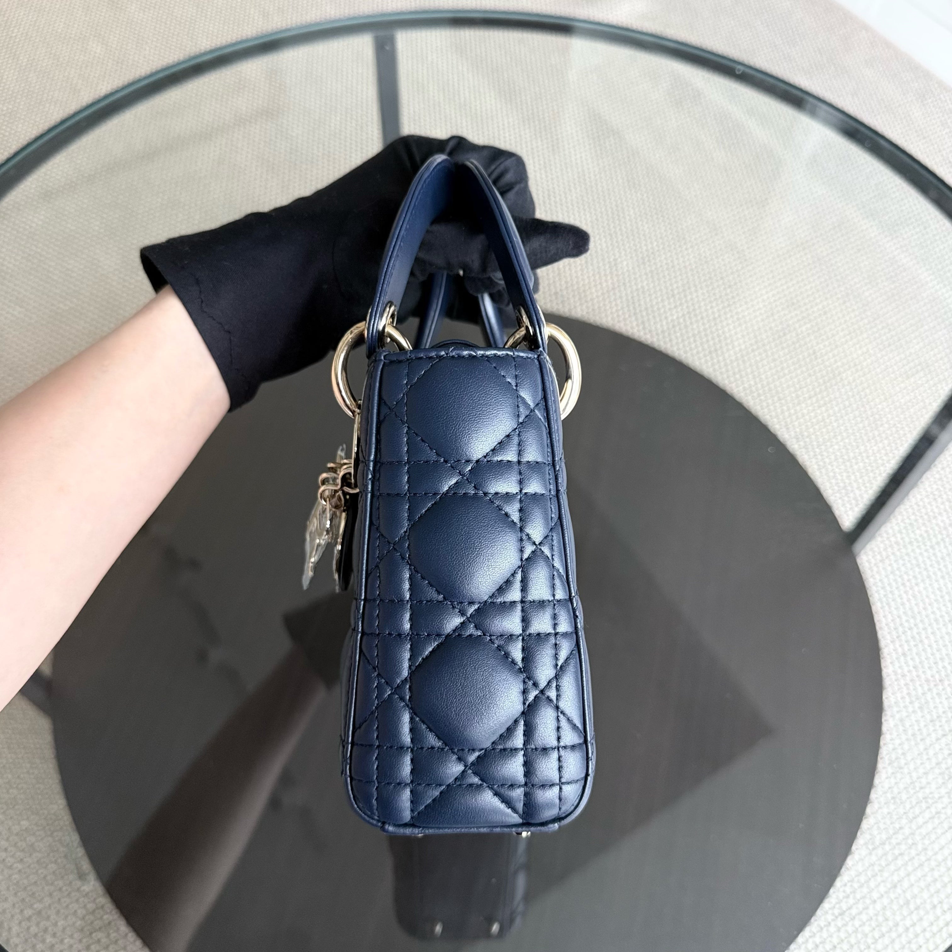 Dior Lady Mini - Cannage Lambskin Dark Blue Gold Hardware Adjustable Strap