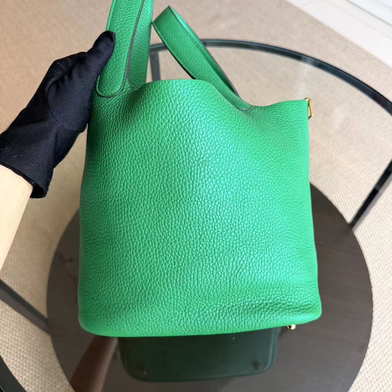 Hermes Picotin 22 - Bambou Vert Vertigo Clemence Leather Gold Hardware