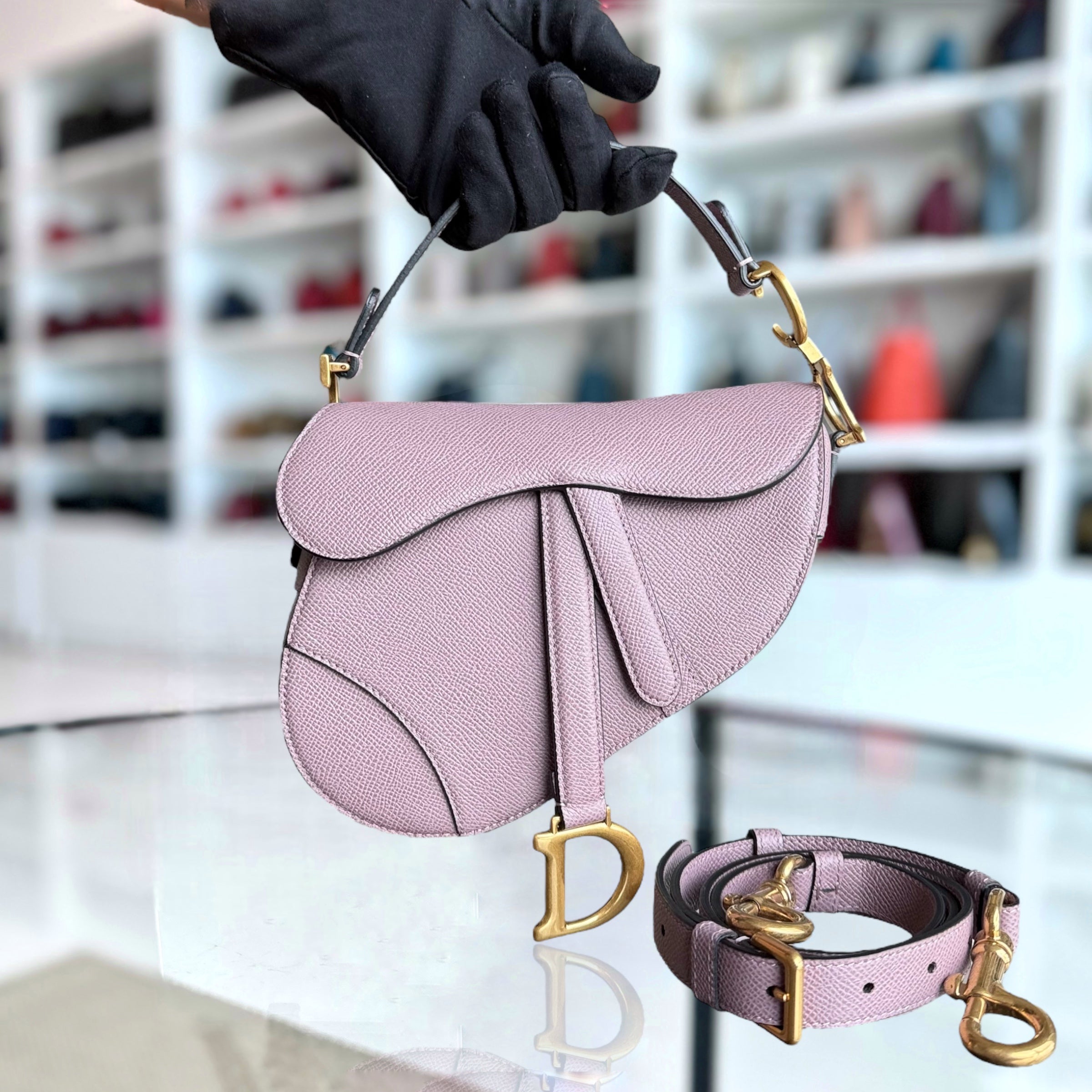 Dior Saddle Small - Grained Calfskin Adjustable Starp Nude Pink Gold Hardware