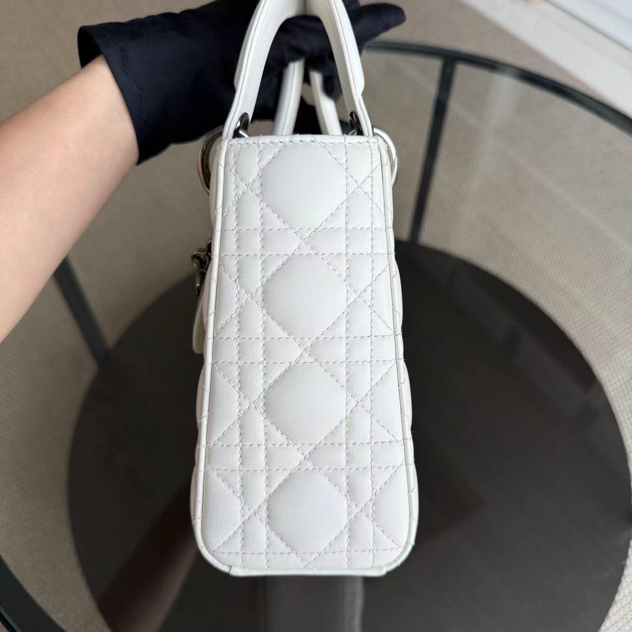 Dior Lady Small ABC MyABC Cannage Lambskin White Silver Hardware Shoulder Bag