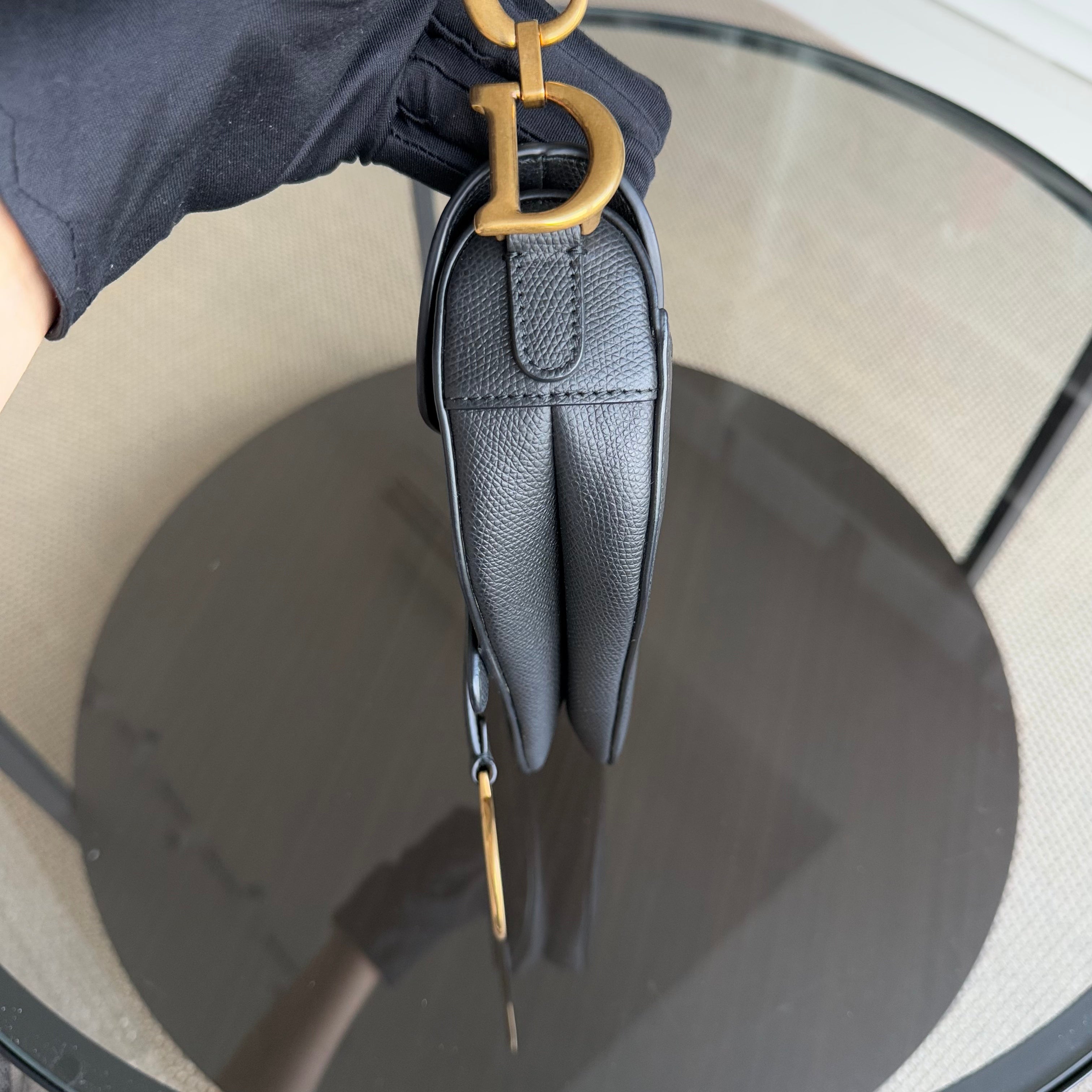 Dior Saddle Mini With Strap - 21CM Grained Calfskin Black Gold Hardware