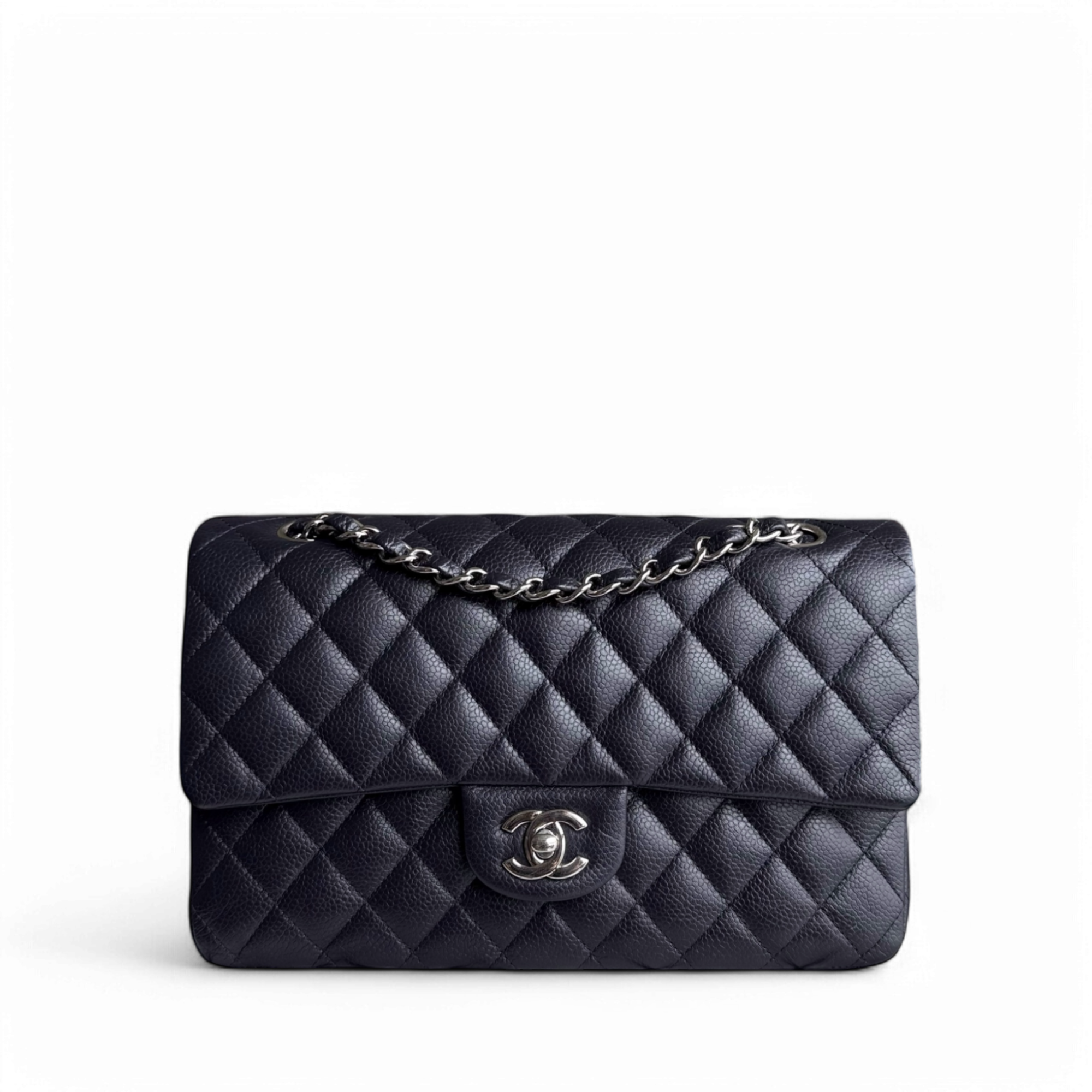 Chanel Classic Flap Medium - Caviar 25CM Quilted Dark Midnight Blue Silver Hardware Series 18