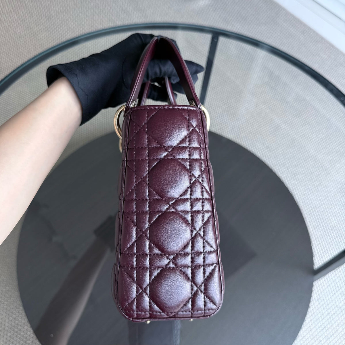 Dior Lady Small Flap - Cannage Lambskin Burgundy Gold Hardware