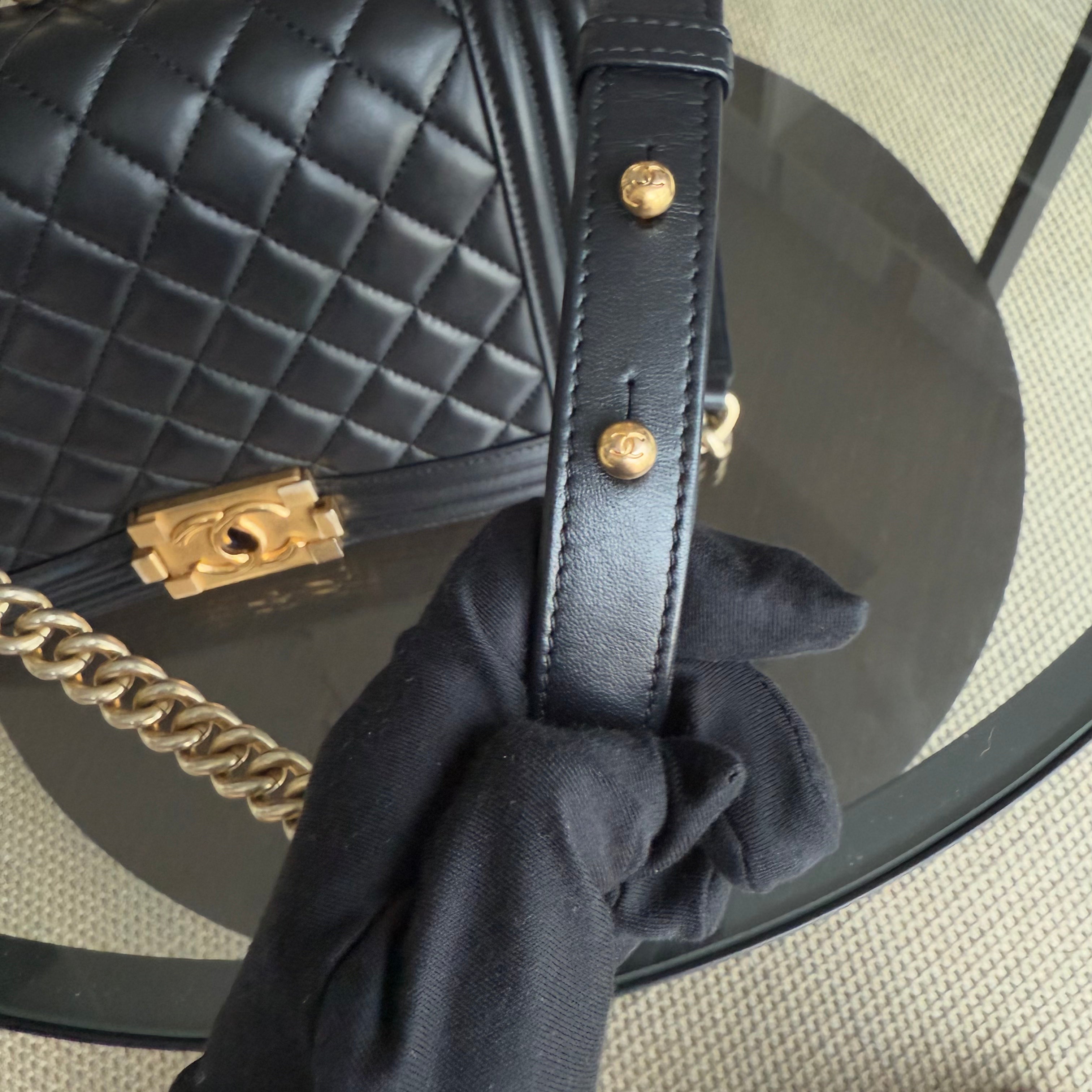 Chanel Boy Medium - 25CM Quilted Lambskin Black Gold Hardware Series 21