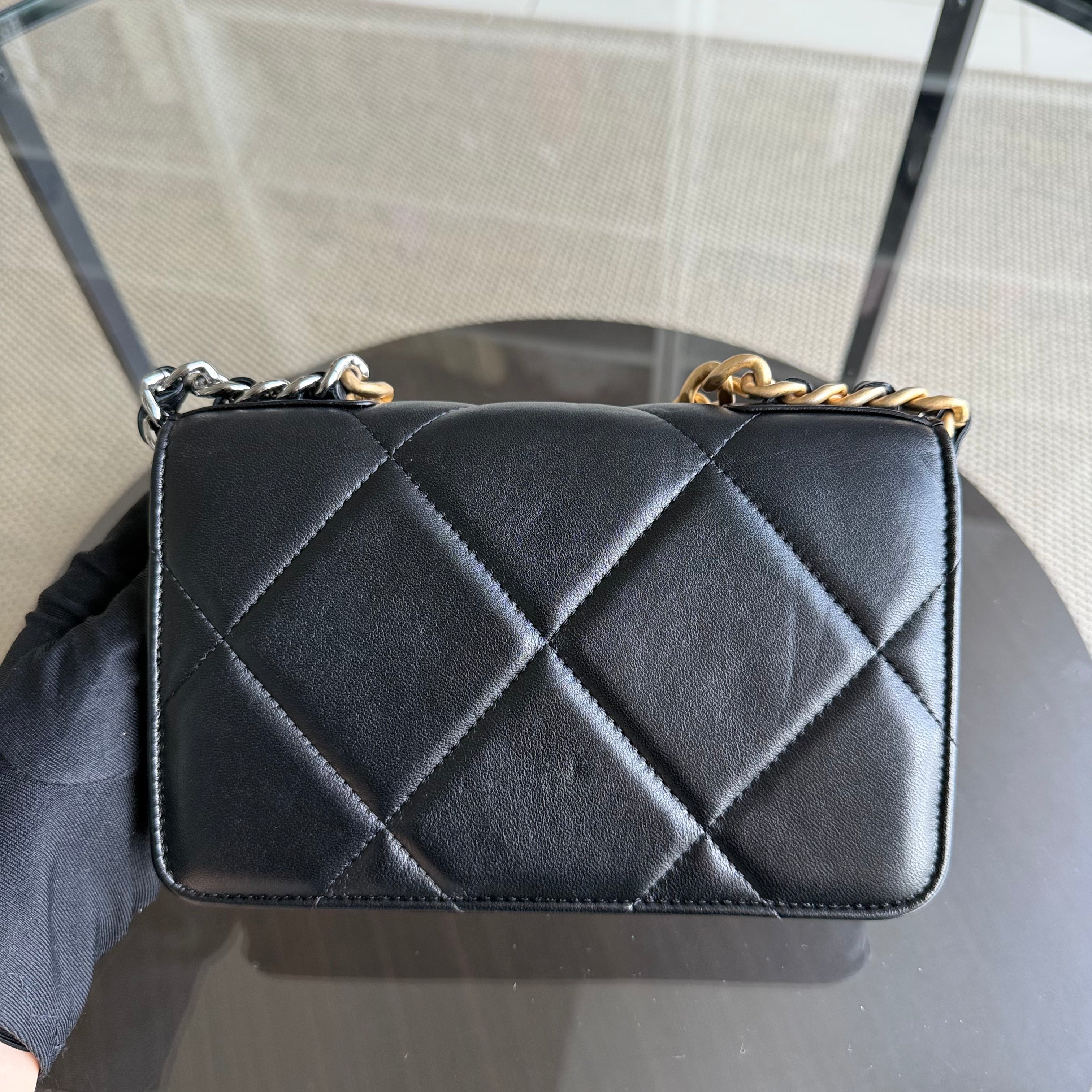 Chanel C19 WOC - 19 Bag Wallet On Chain Quilted Lambskin Black Two Tone Gold Hardware Microchip