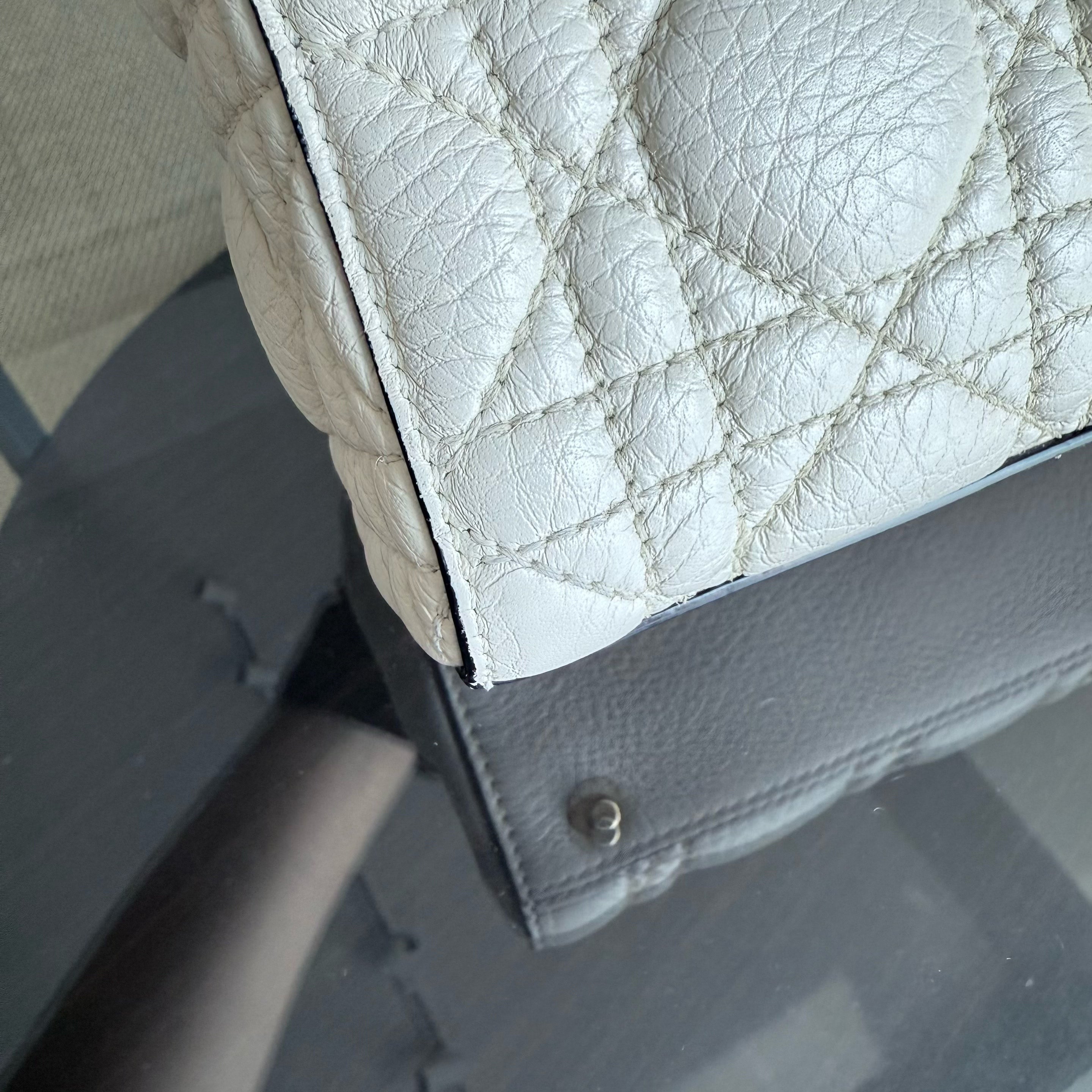 Dior Lady Mini - Grained Calfskin Cannage White Gold Hardware