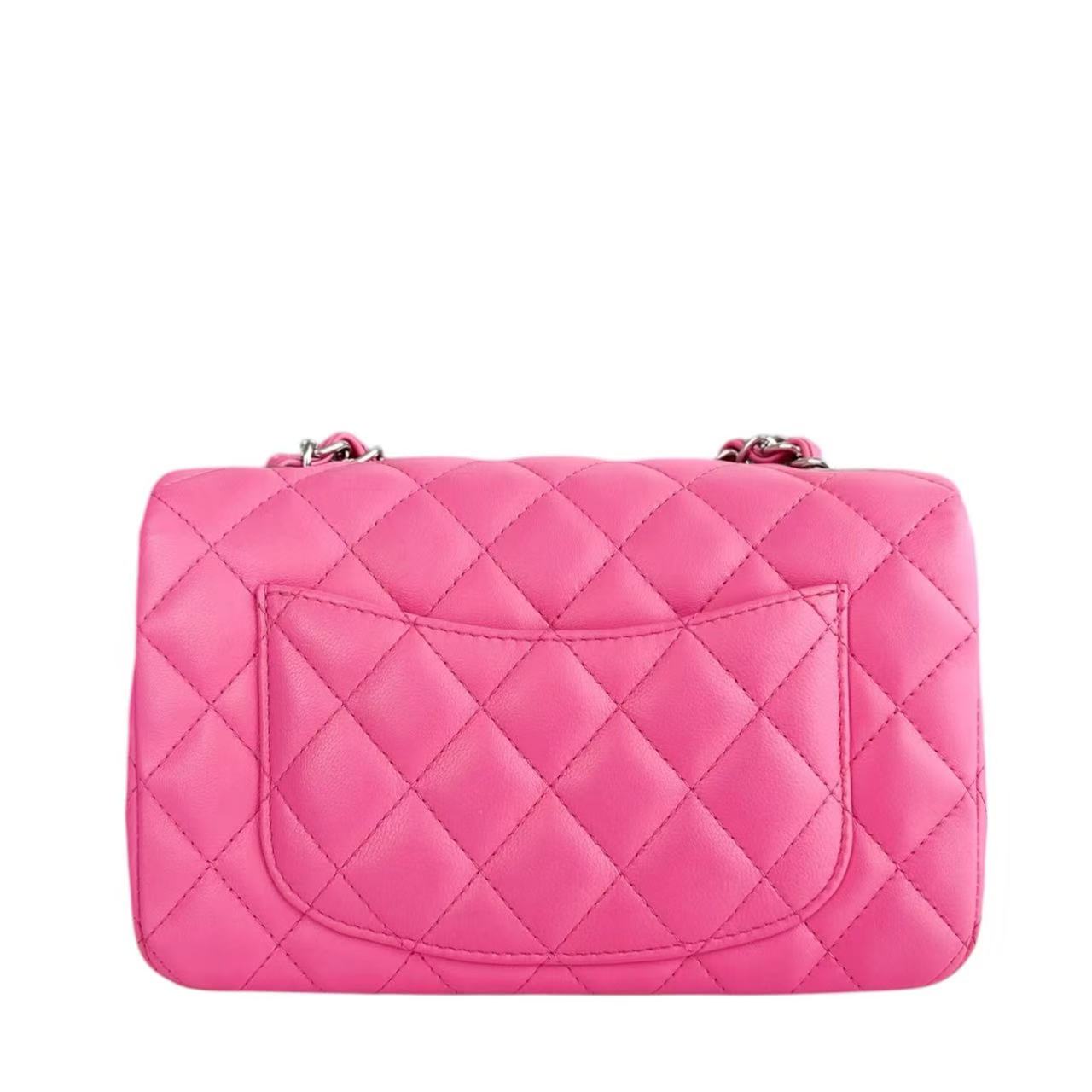 Chanel Classic Flap Mini - 20CM Quilted Lambskin Rectangle Pink Silver Hardware Series 27