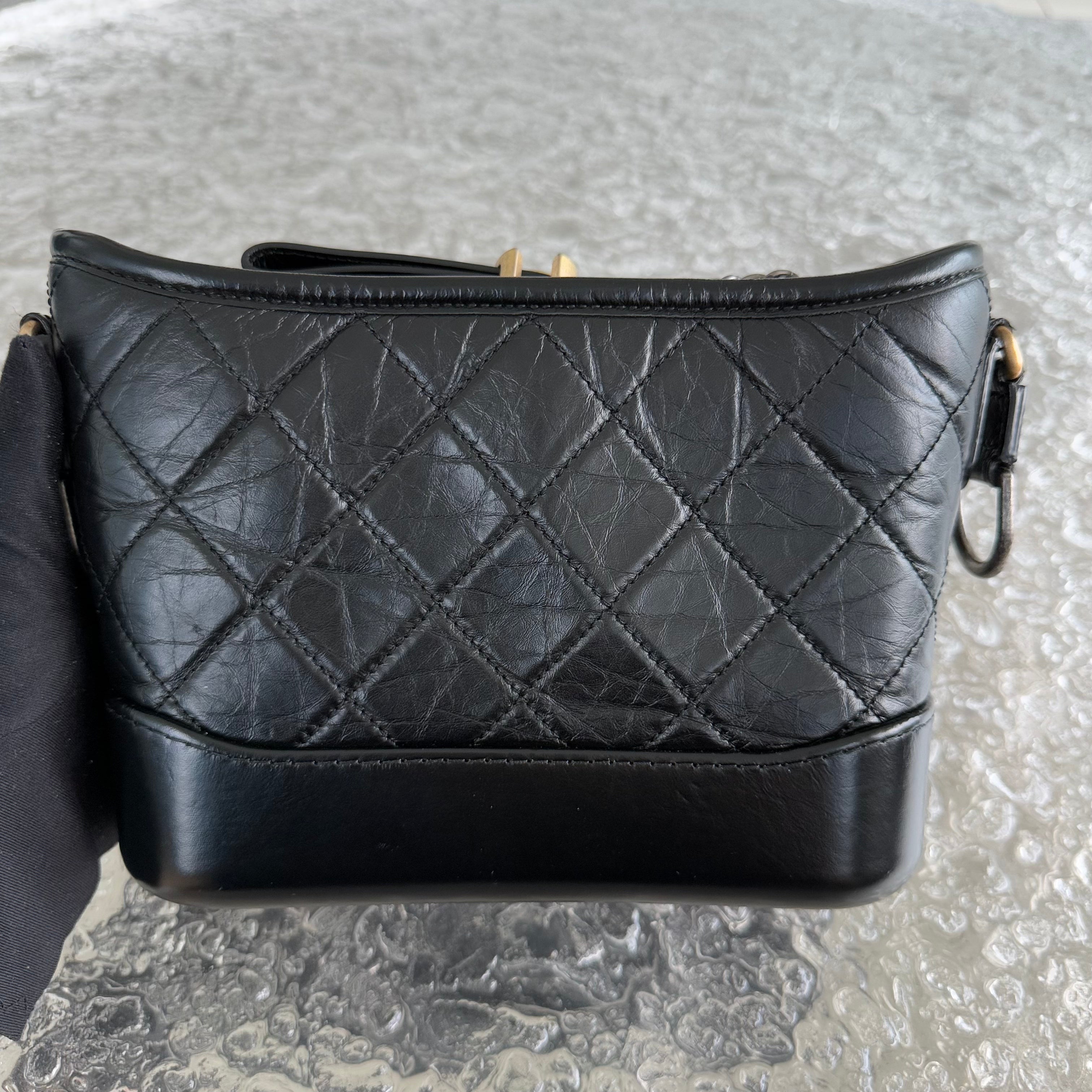 Chanel Gabrielle Small - Quilted Calfskin Hobo Black Gold Hardware