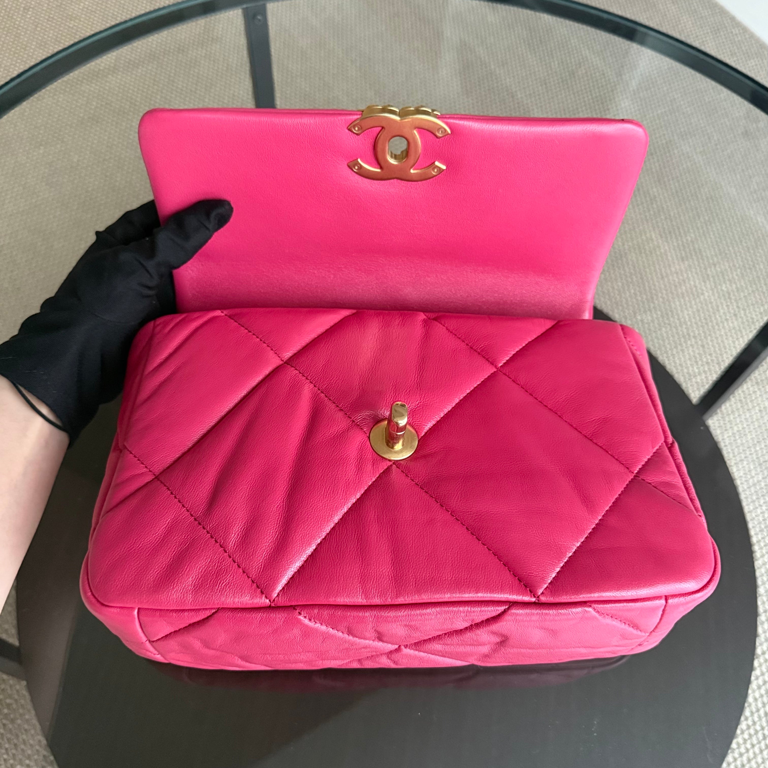 Chanel 19 Bag Small - Quilted Goatskin Hot Pink Two-tone Gold Hardware Series 29