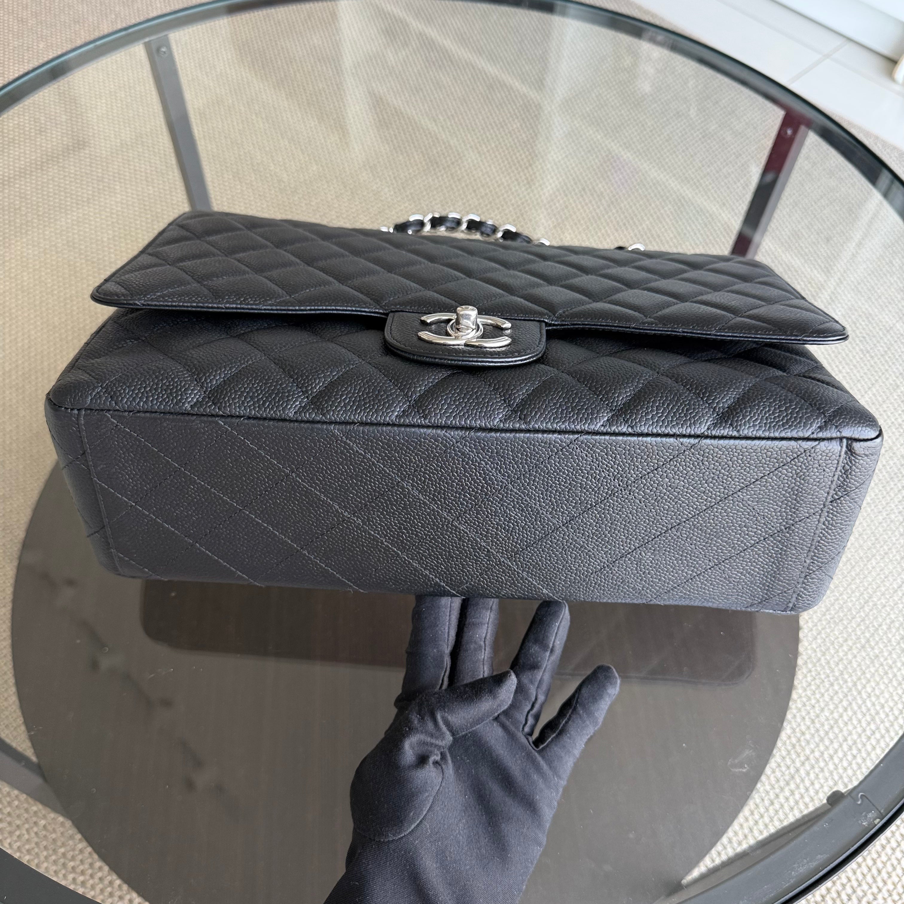 Chanel Classic Flap Maxi - Caviar 33CM Double Flap Black Silver Hardware Series 17