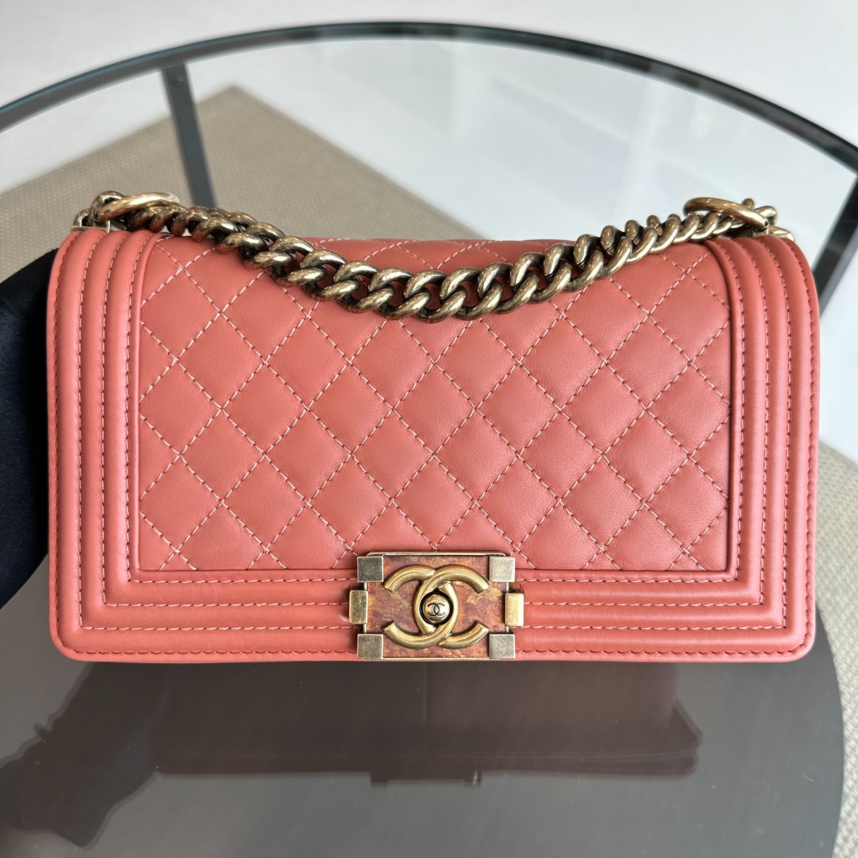 *Calfskin* Chanel Boy Old Medium Quilted Smooth Calfskin Leboy Blush AGHW No 20 - Luxury Evermore