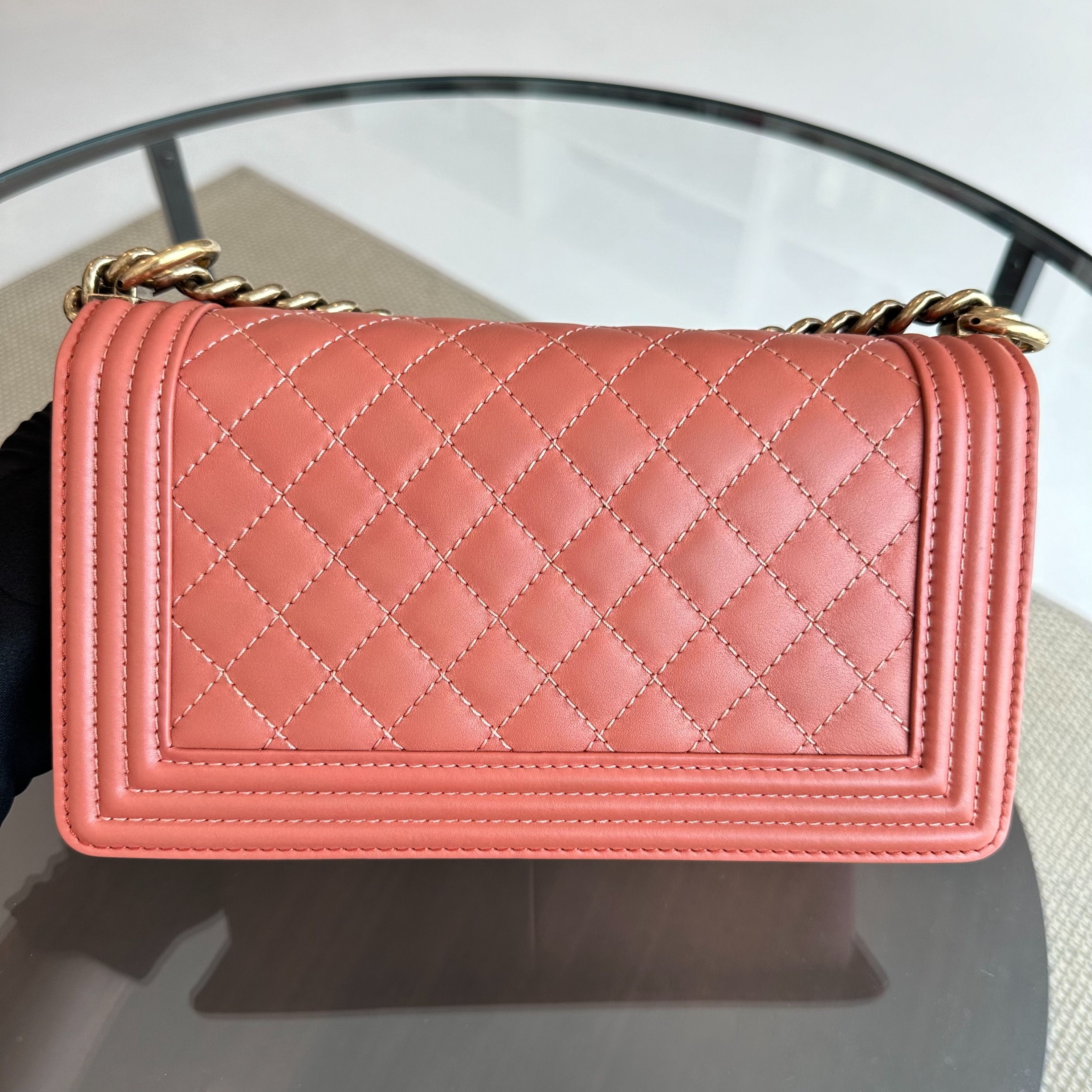 *Calfskin* Chanel Boy Old Medium Quilted Smooth Calfskin Leboy Blush AGHW No 20 - Luxury Evermore