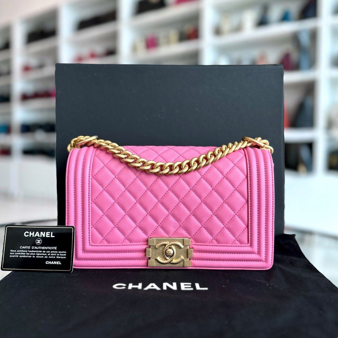 *Calfskin* Chanel Boy Old Medium Quilted Smooth Calfskin Pink AGHW No 26 - Luxury Evermore