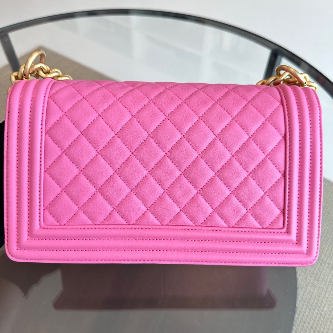 *Calfskin* Chanel Boy Old Medium Quilted Smooth Calfskin Pink AGHW No 26 - Luxury Evermore