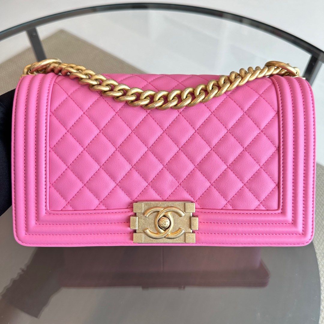 *Calfskin* Chanel Boy Old Medium Quilted Smooth Calfskin Pink AGHW No 26 - Luxury Evermore