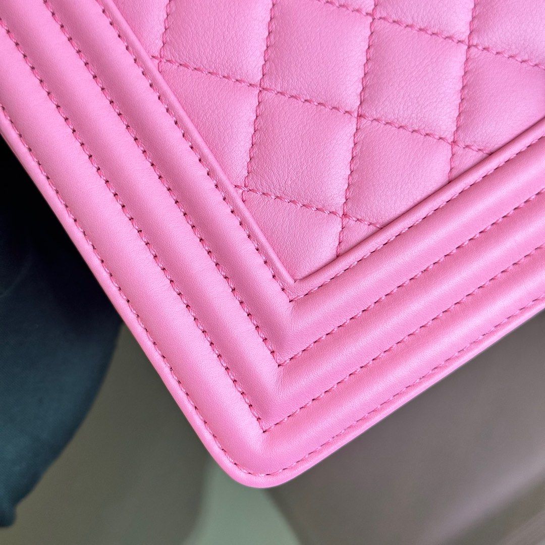 *Calfskin* Chanel Boy Old Medium Quilted Smooth Calfskin Pink AGHW No 26 - Luxury Evermore